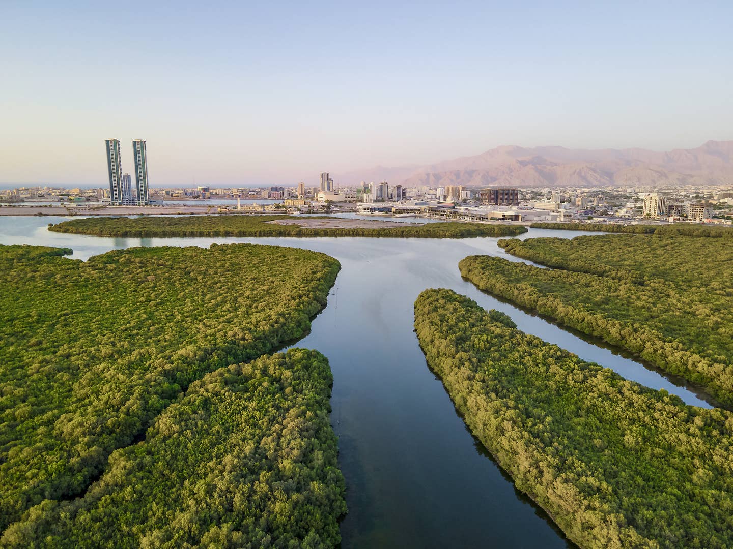 Skyline über Mangroven in Ras Al Khaimah