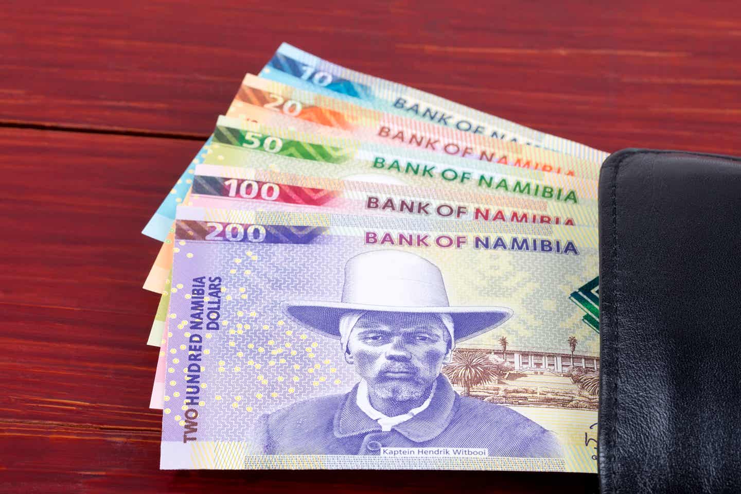 Namibias Währung: Namibia-Dollar in schwarzer Geldbörse