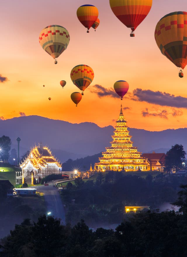 Hotels in Asien Hotels in Asien - Blick auf Tempel und Ballons in Bangkok