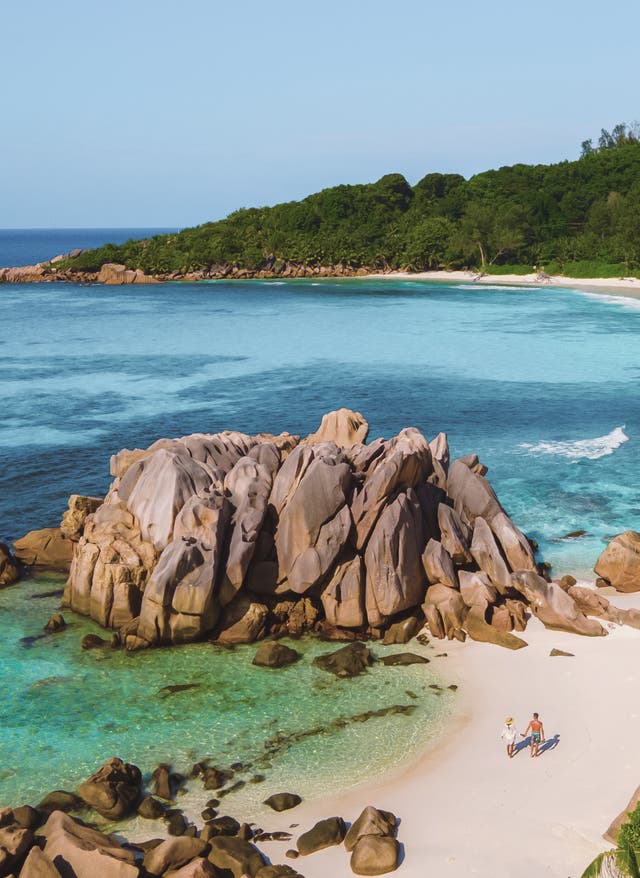 Urlaub Indischer Ozean Ansicht des Anse Cocos auf La Digue, Seychellen