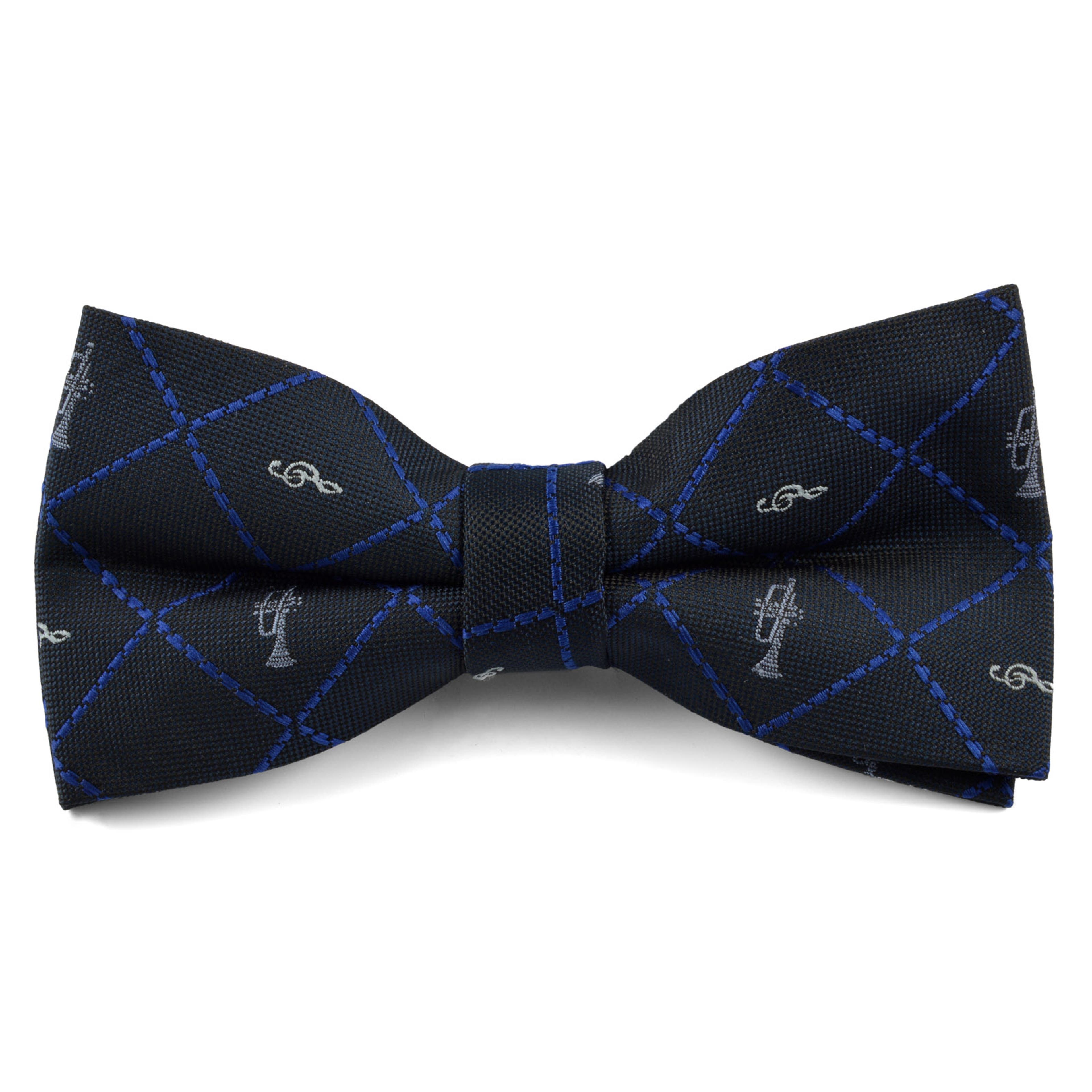 Black & Royal Blue Chequered Pre-Tied Bow Tie