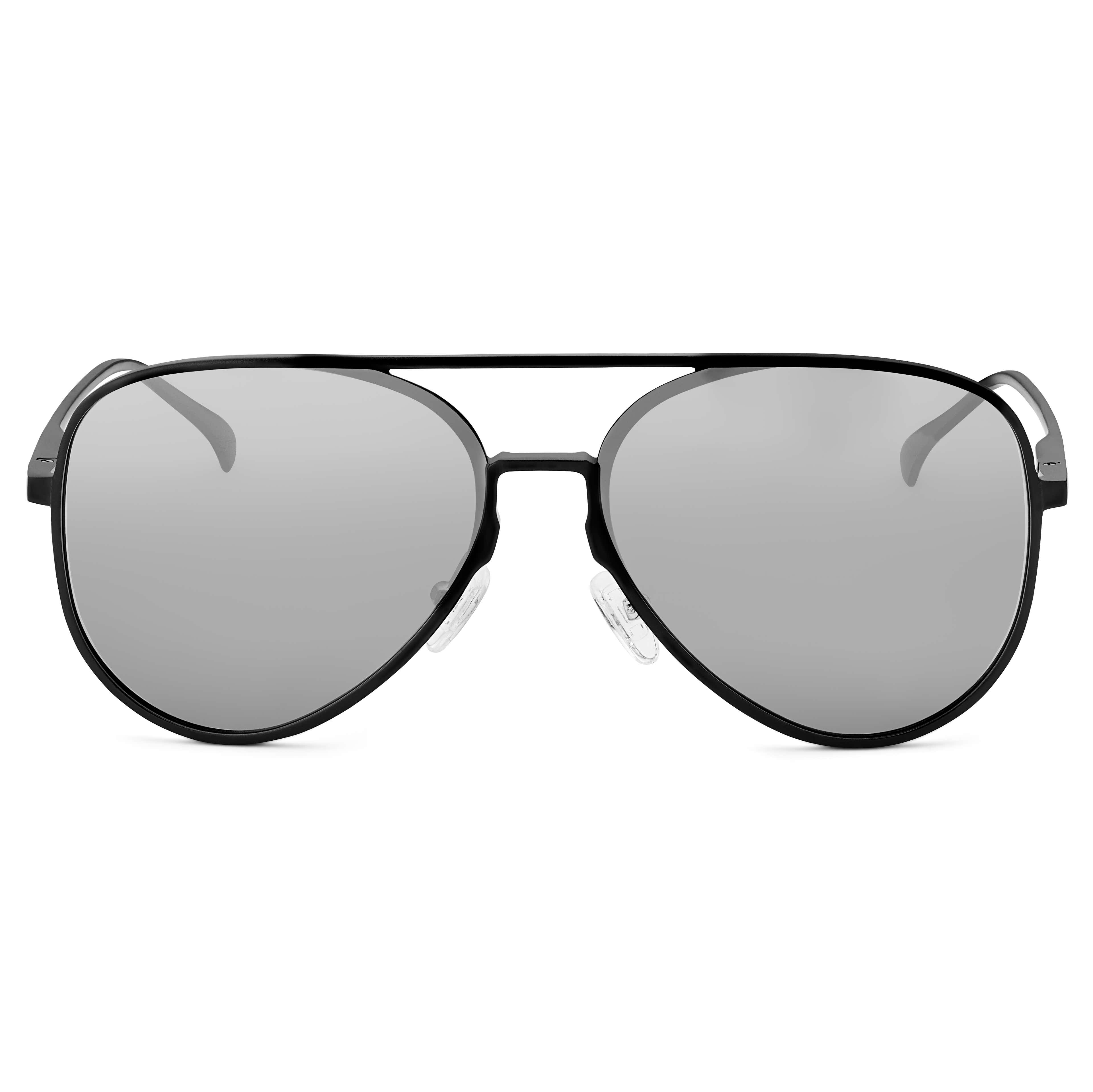 Black Mirror Polarised Aviator Sunglasses - 2 - hover gallery