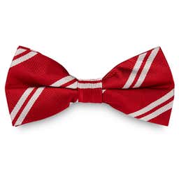 White Twin Stripe Red Silk Pre-Tied Bow Tie