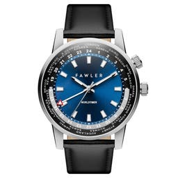 Gentium | Ατσάλινο Ρολόι με Μπλε Καντράν World-time GMT