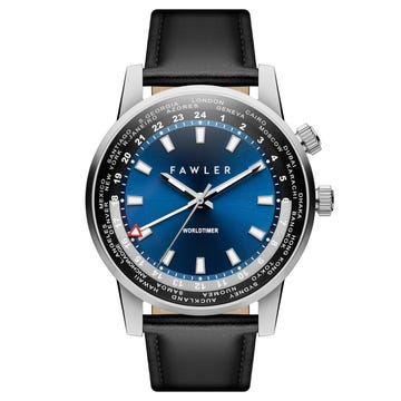 Gentium | Blå World-time GMT-klocka i Rostfritt stål
