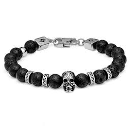 Rico | Lava Stone & Silver-Tone Stainless Steel Skull Bracelet