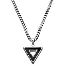 Cruz | Collier en acier inoxydable argenté et pendentif triangle d'onyx noir
