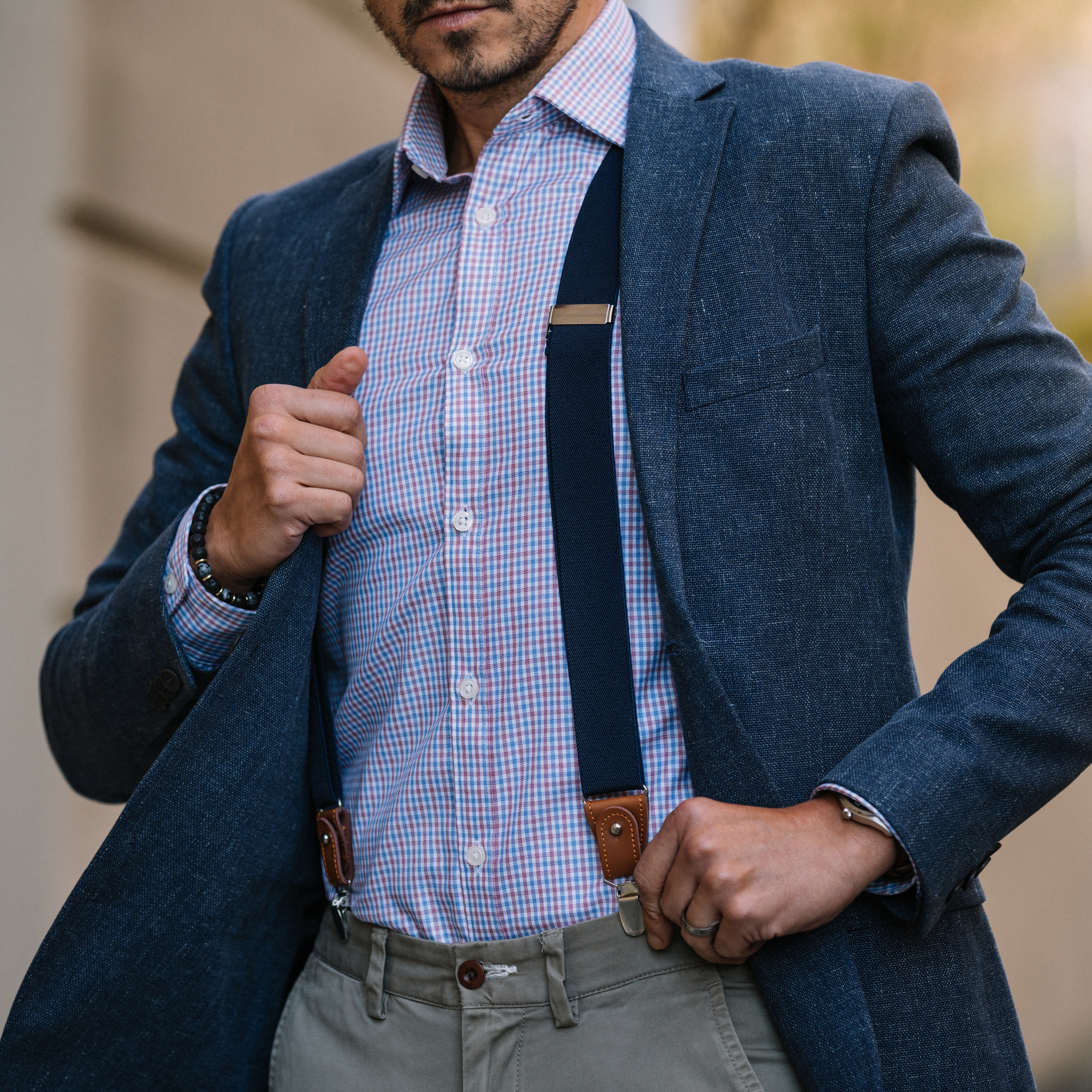 Bretelles larges couleur bleu profond avec pattes et pinces - 5