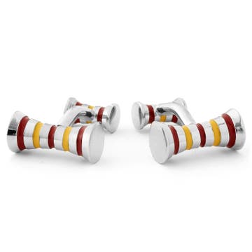 Striped Silver-Tone, Canary Yellow & Deep Red Mallet Cufflinks