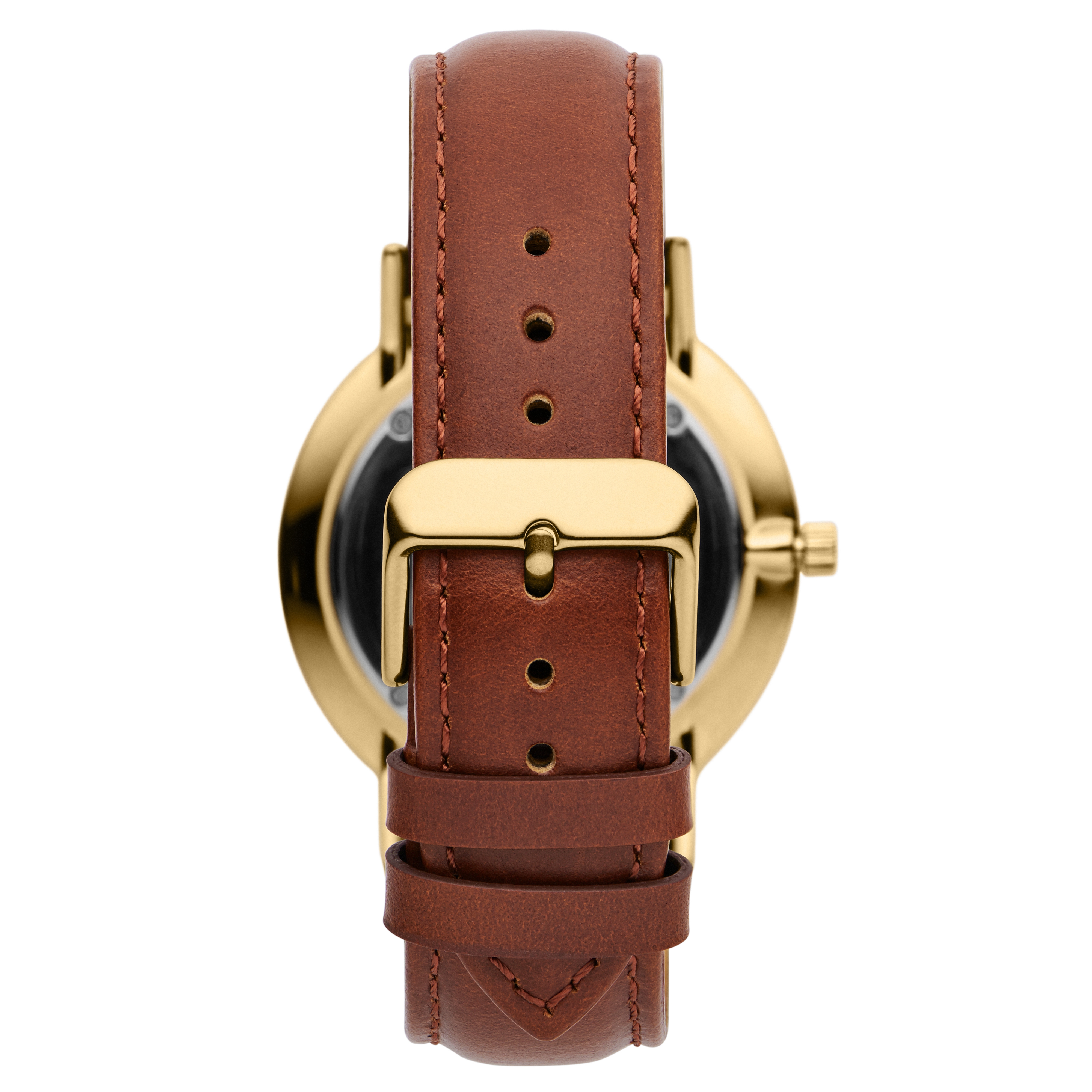 Moment | Kullansävyinen Minimalistinen Analogi Kvartsikello Valkoisella kellotaululla & Nahkarannekkeella - 5