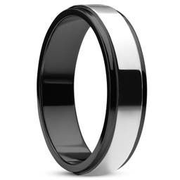 Ferrum | 6 mm Gepolijste Zwarte en Zilverkleurige Roestvrijstalen Stap Ring
