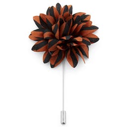 Black & Burnt Orange Striped Flower Lapel Pin