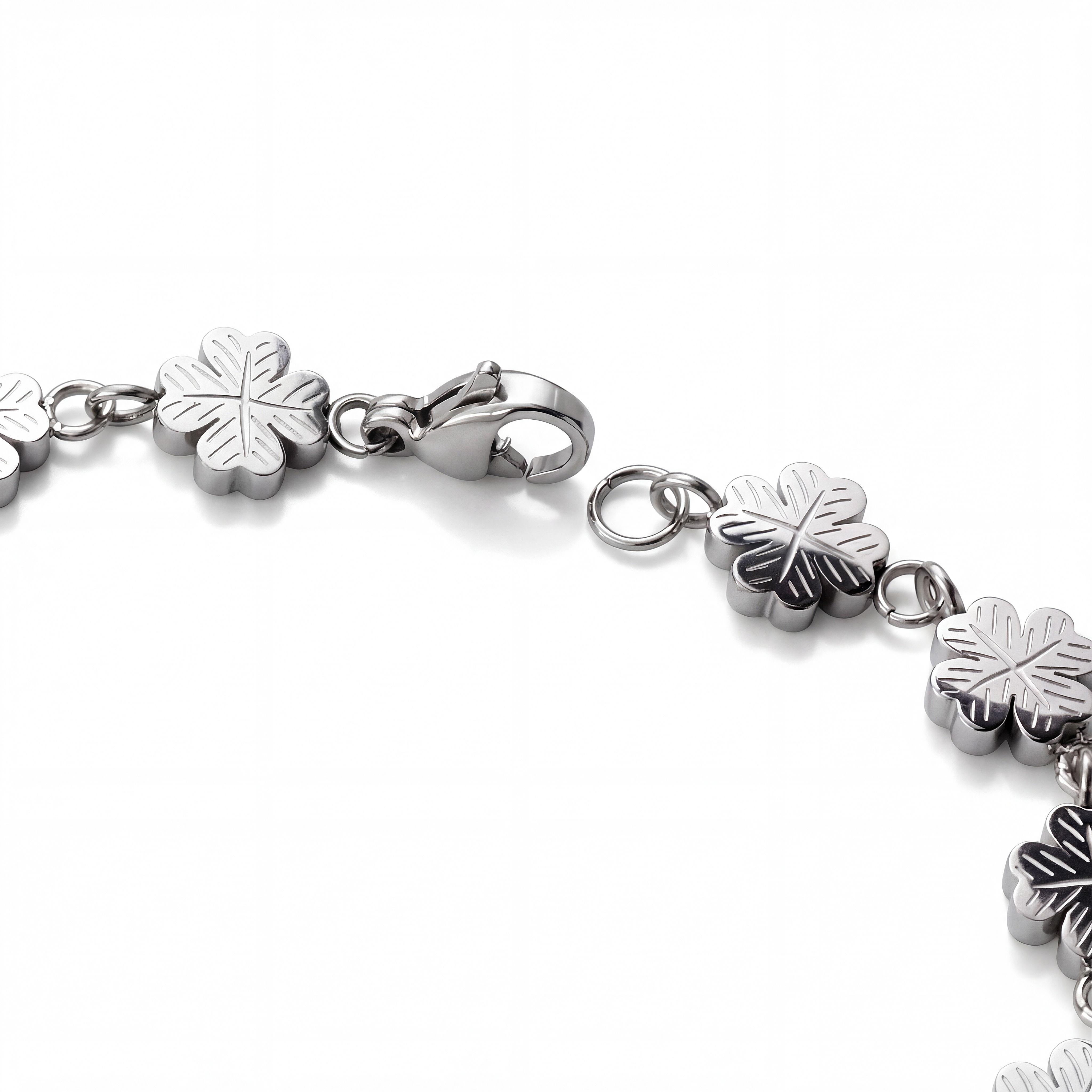 Clover | Ezüst tónusú rozsdamentes acél lóhere karkötő 7 mm - 3