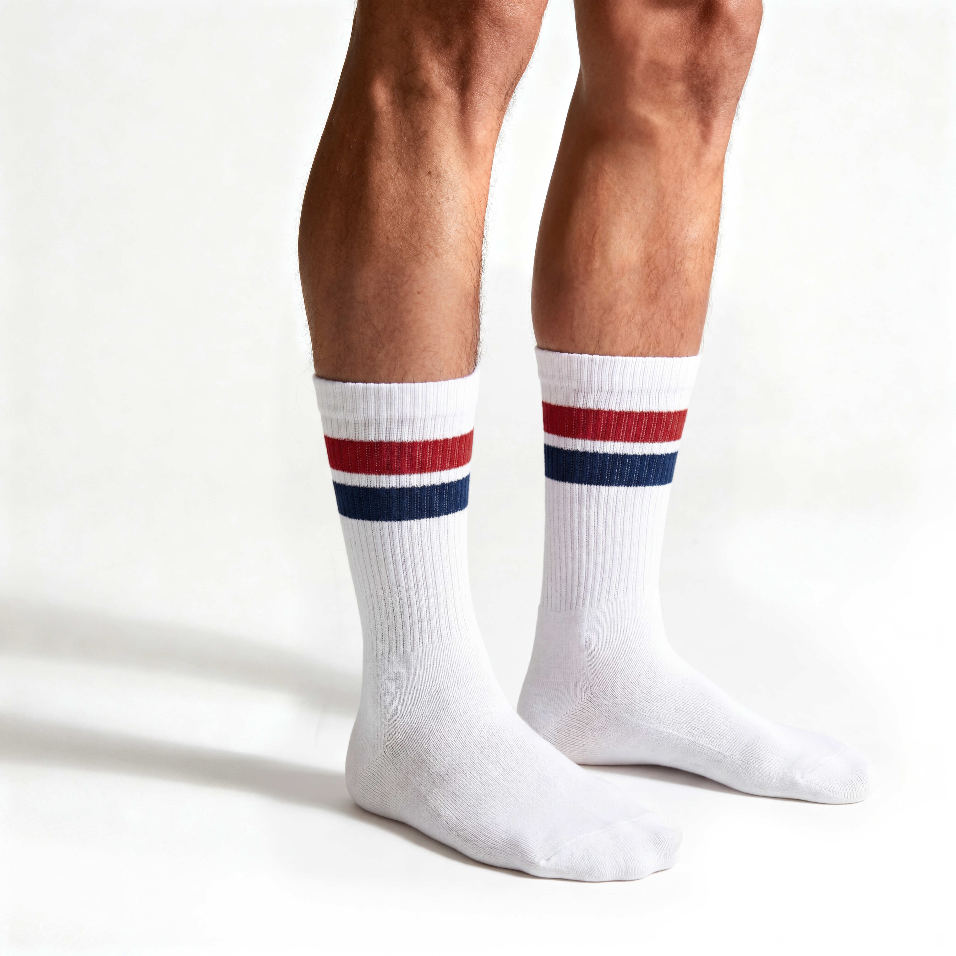 TrueFeel | 3-Pack White Cotton Tennis Socks with Red & Blue Stripes - 3