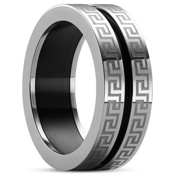 Fekete, barázdált rozsdamentes acélgyűrű - 8 mm