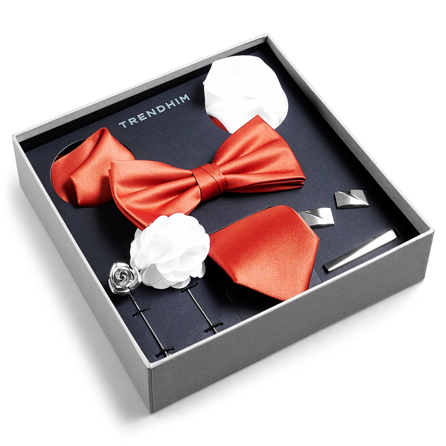 Anzug Accessoire Geschenkbox | Set aus Terrakotta, Weiß und Silber Anzug Accessoire Geschenkbox | Set aus Terrakotta, Weiß und Silber