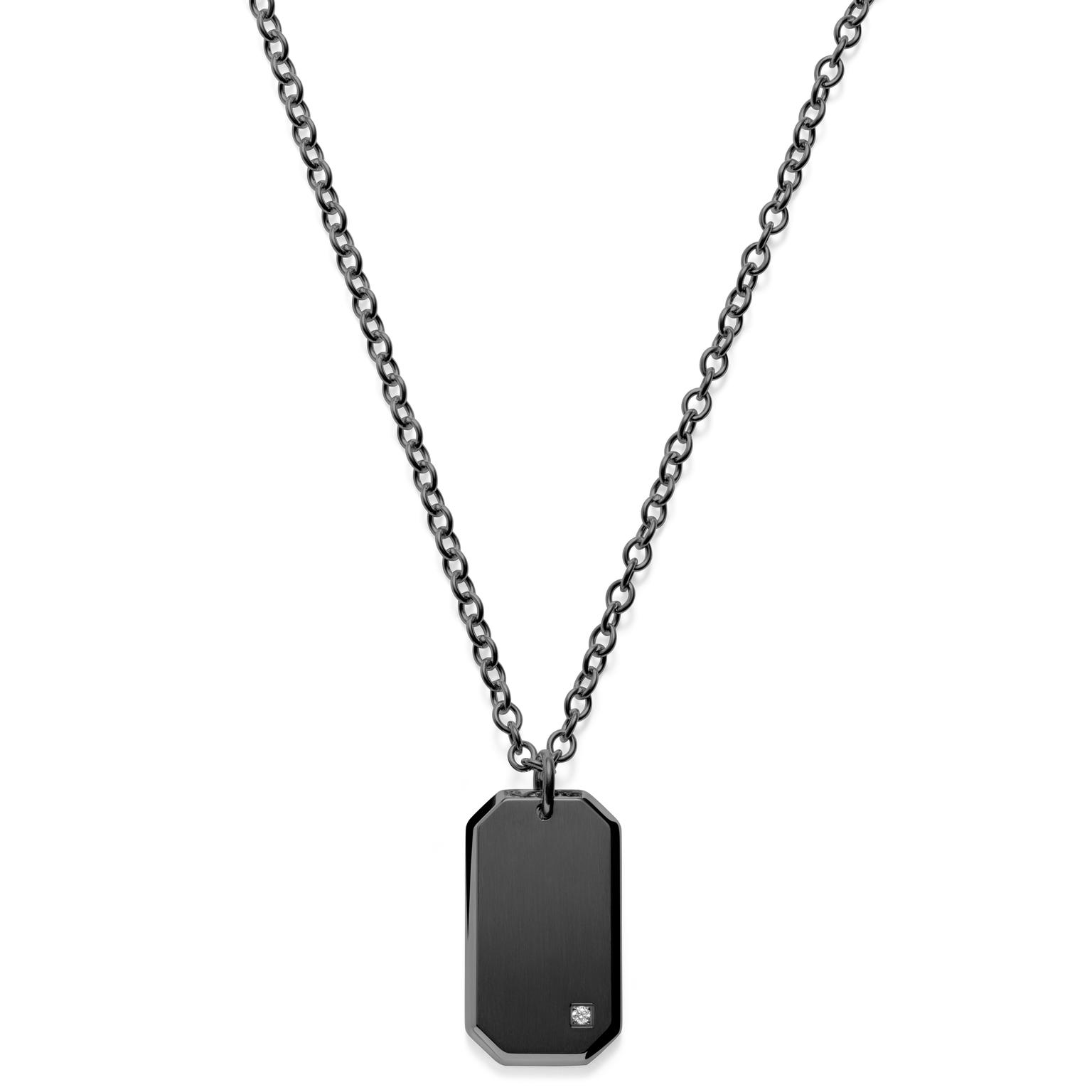 Collar negro con placa de identificación y circonita incrustada Collar negro con placa de identificación y circonita incrustada