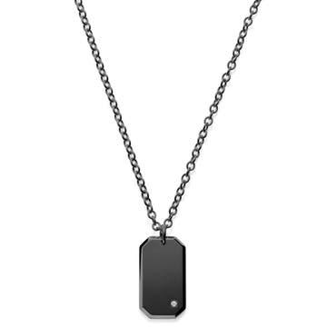 Zirconia-Studded Black ID Pendant Necklace 