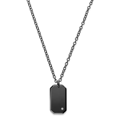 Svart Halsband med Svart ID-bricka med inlagd Zirkon Svart Halsband med Svart ID-bricka med inlagd Zirkon