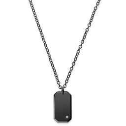 Black Stainless Steel & Zirconia-Studded ID Dog Tag Cable Chain Necklace