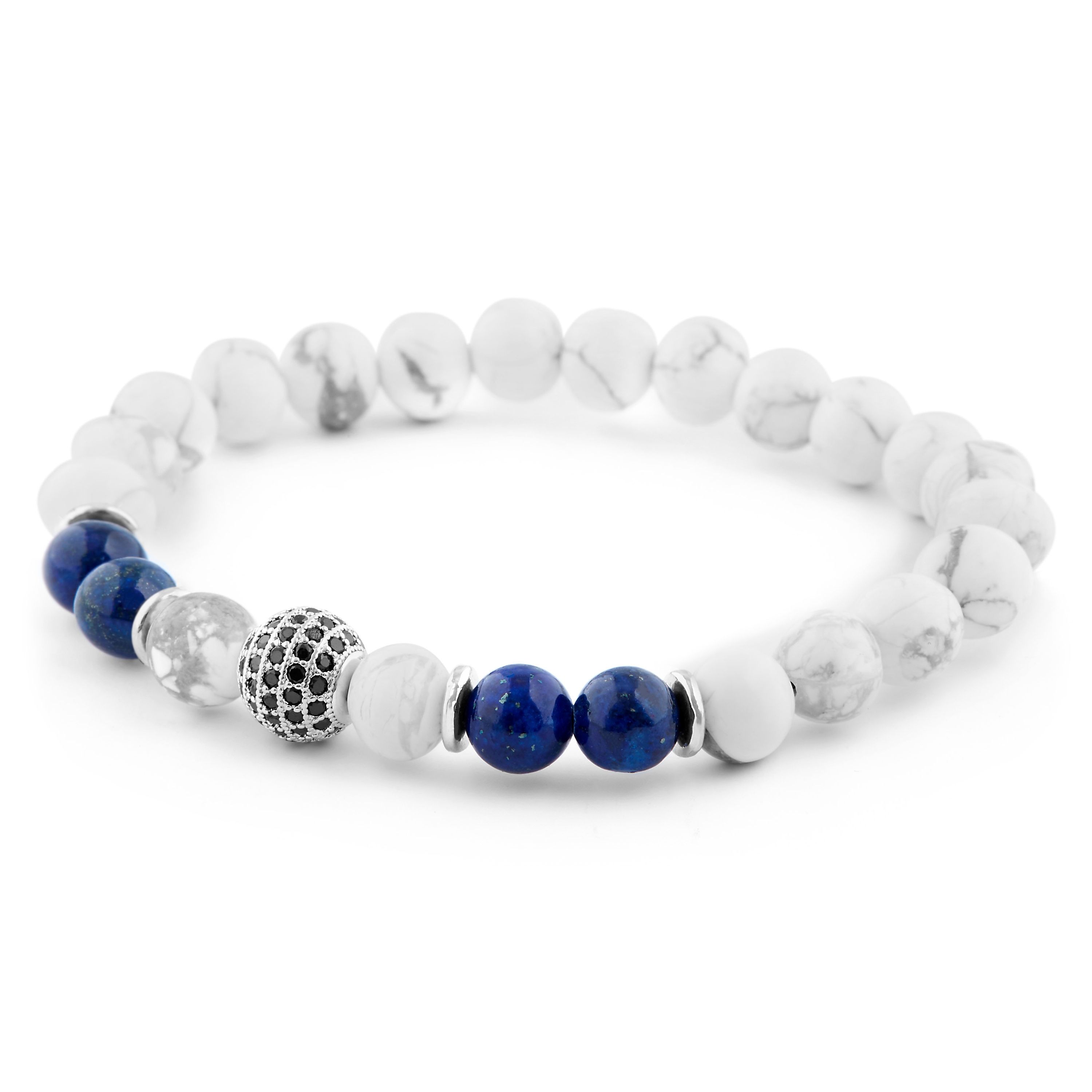 8 mm White Pine and Lapis Lazuli Royal Stone Bracelet - 3