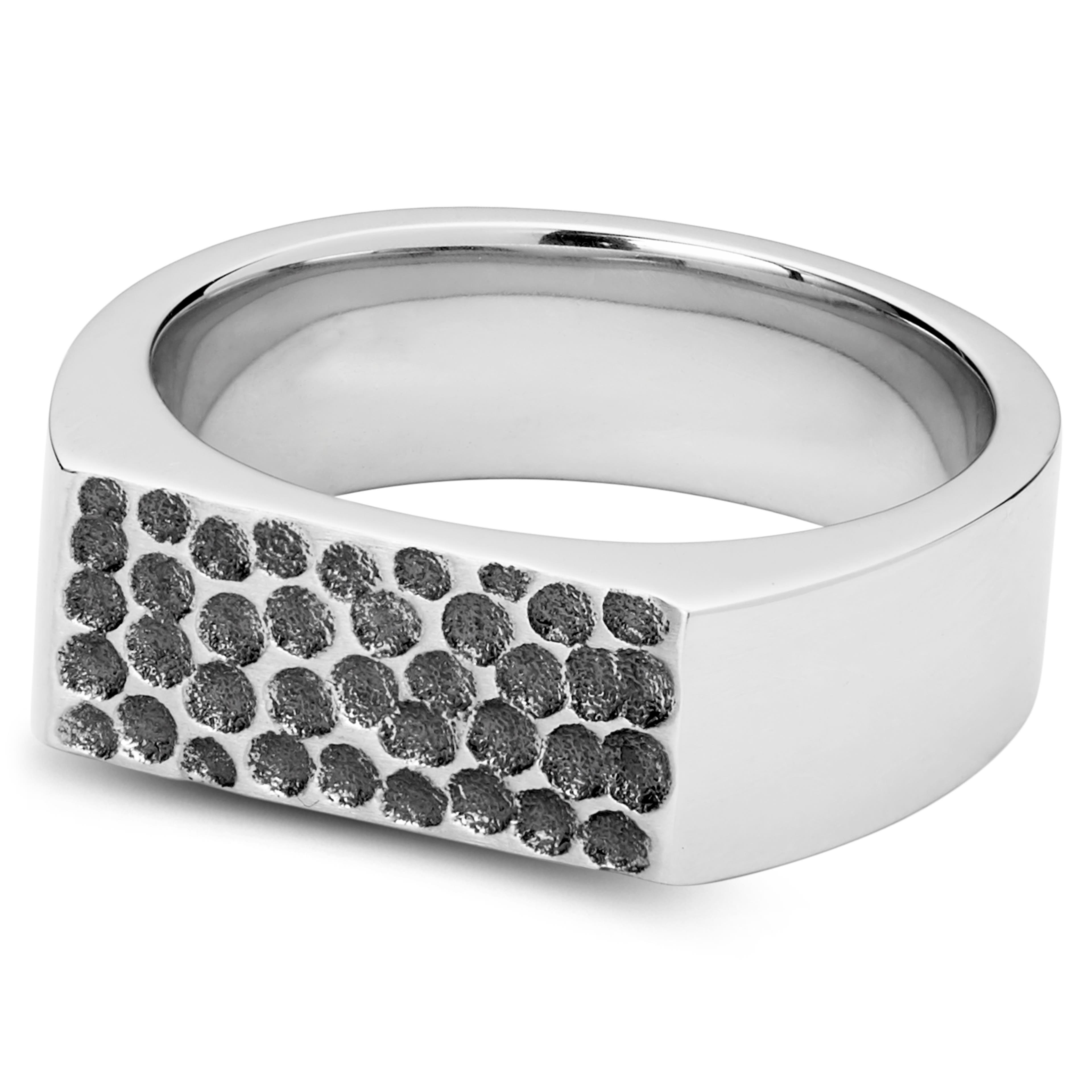7 mm Silver-Tone Stainless Steel With Indentations Signet Ring