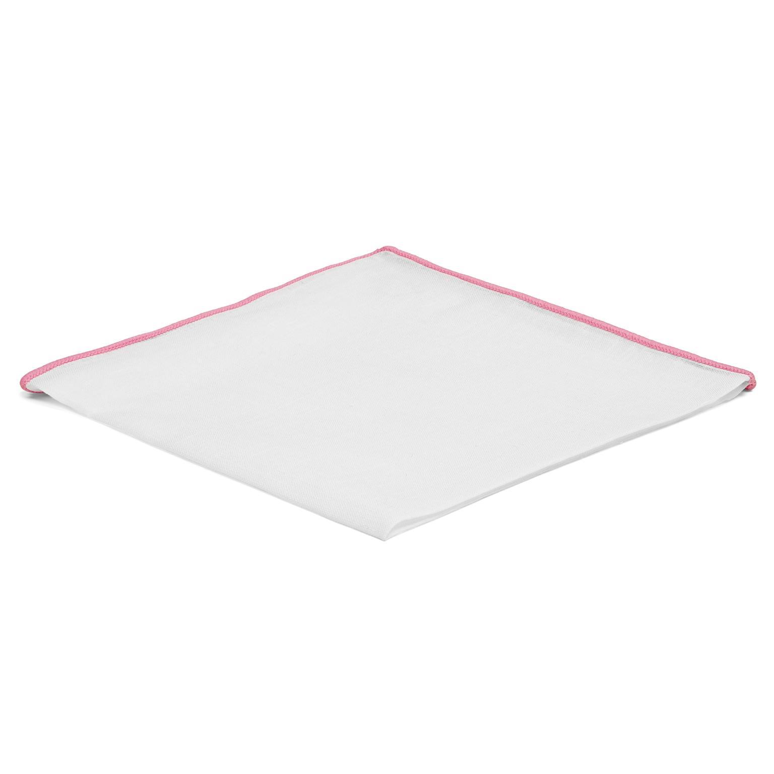 White Pocket Square with Light Pink Edges White Pocket Square with Light Pink Edges