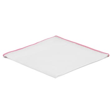 Batistă de buzunar albă cu margini roz deschis