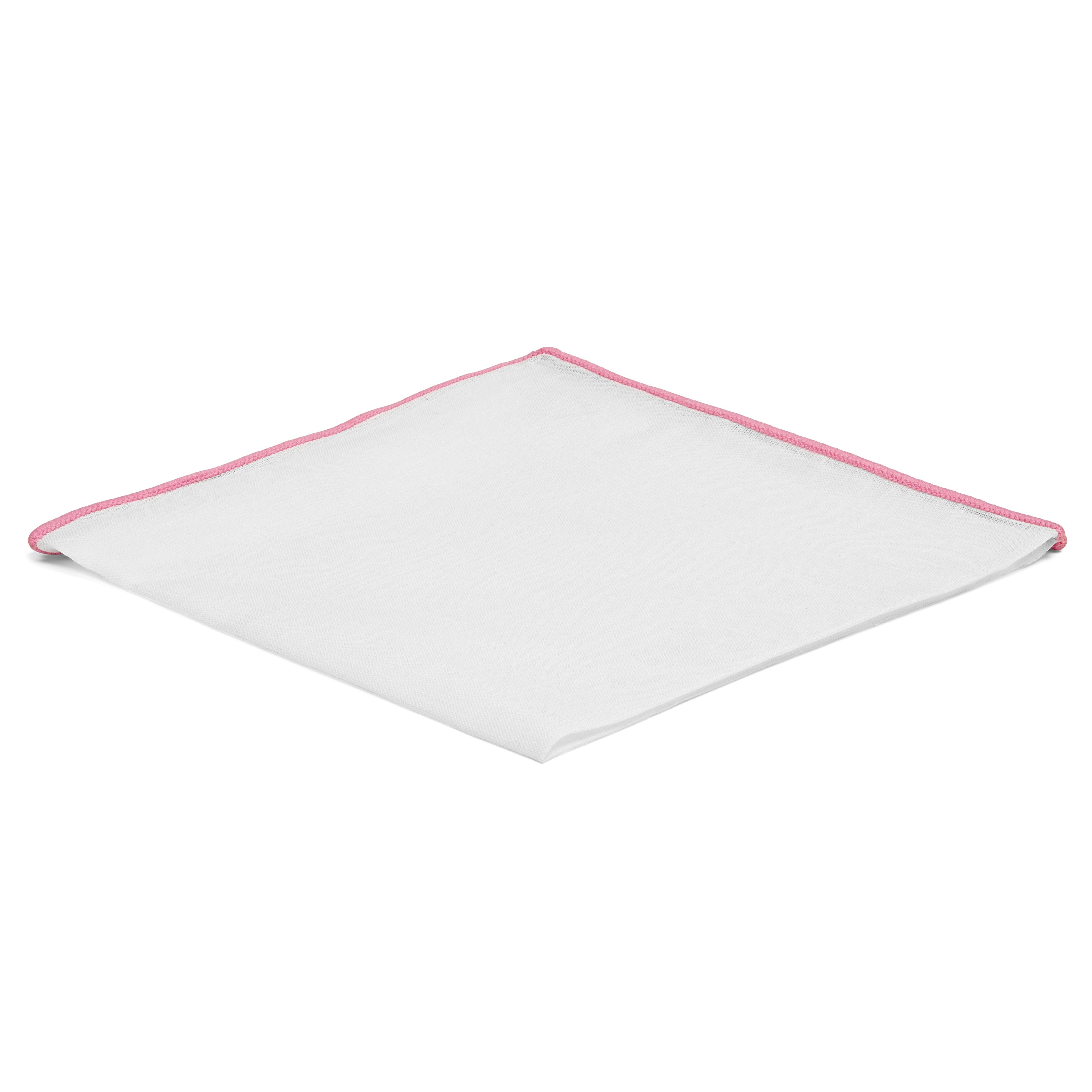 Classic White & Light Pink Edge Linen Pocket Square