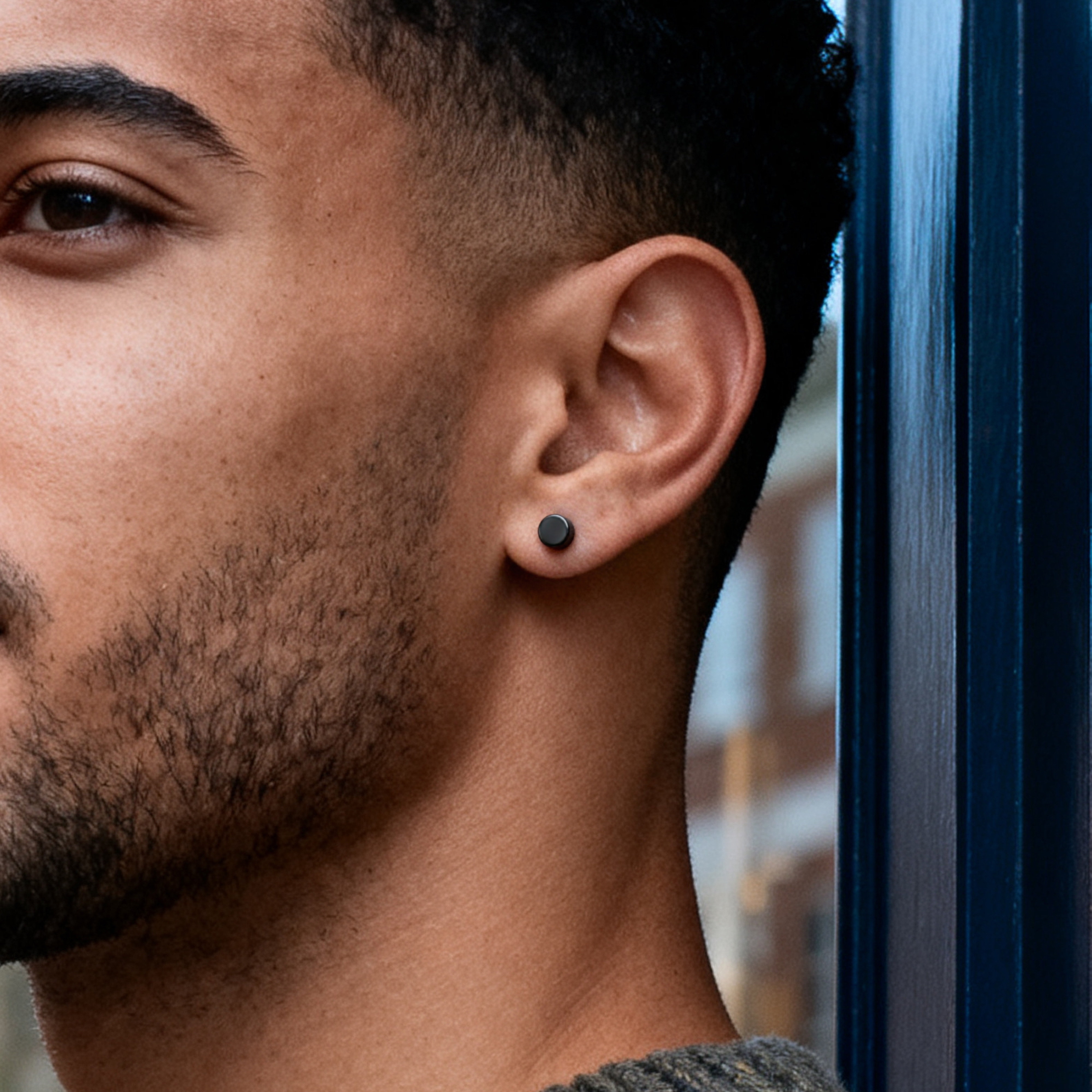 1/4" (6 mm) Black Stainless Steel Faux Plug Earring - 4