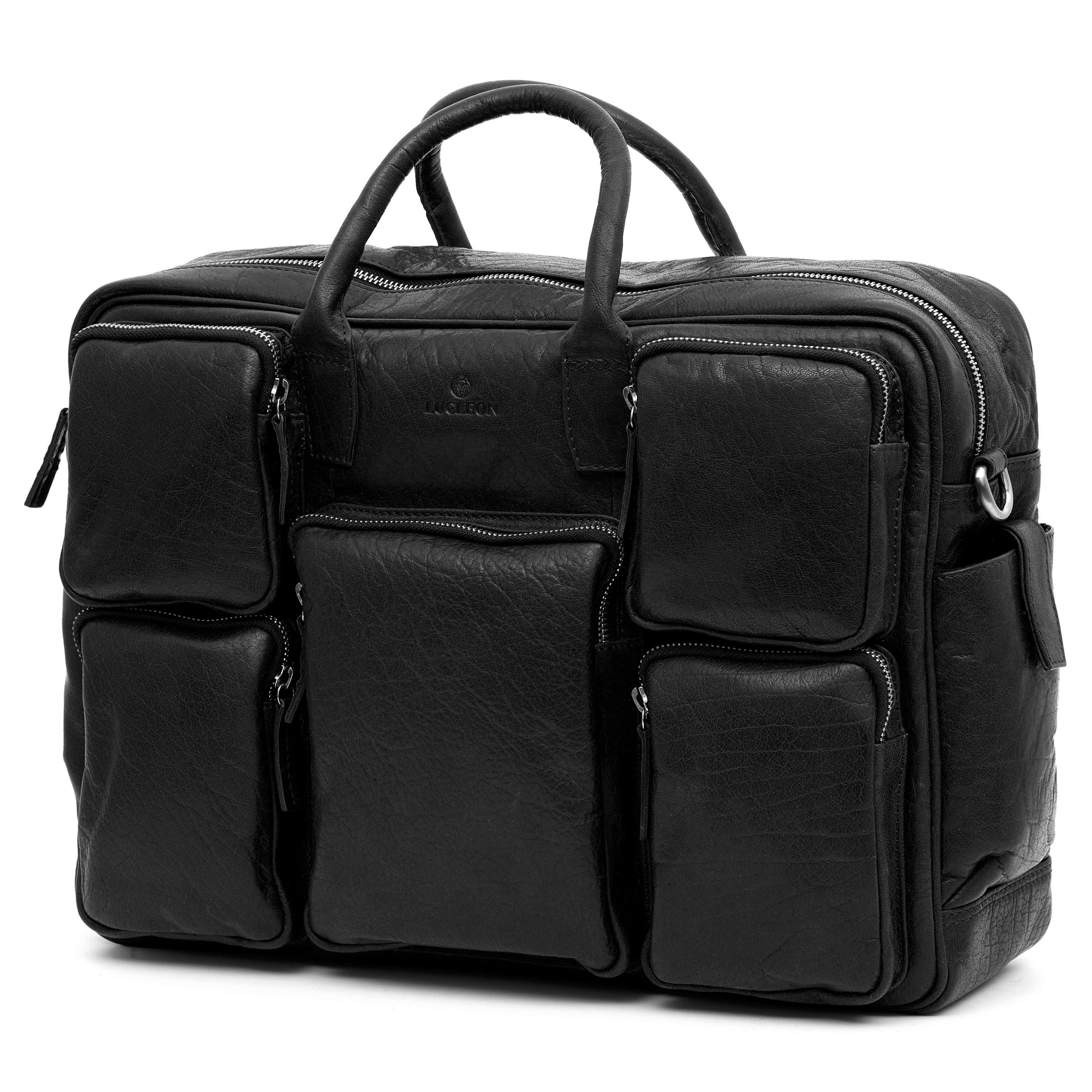 Montreal Safari Black Leather Travel Bag