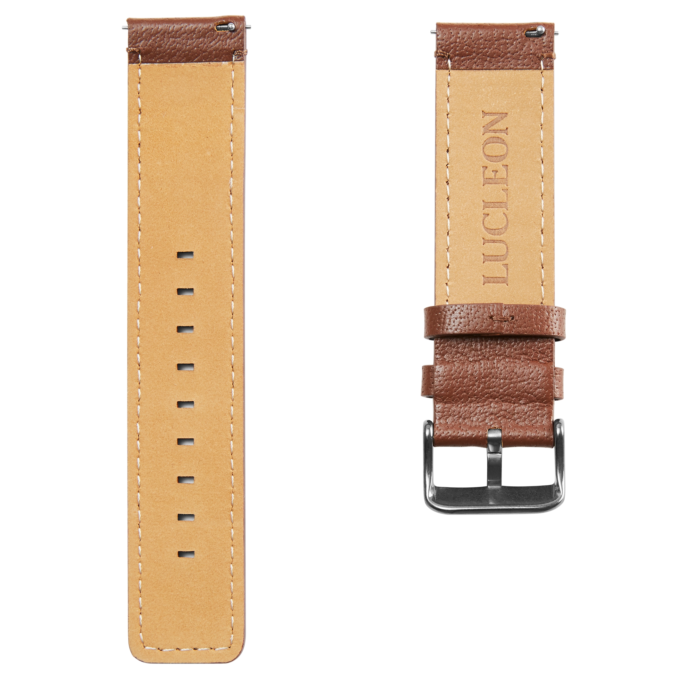 Bracelet de montre en cuir brun fauve à boucle gris foncé - 3