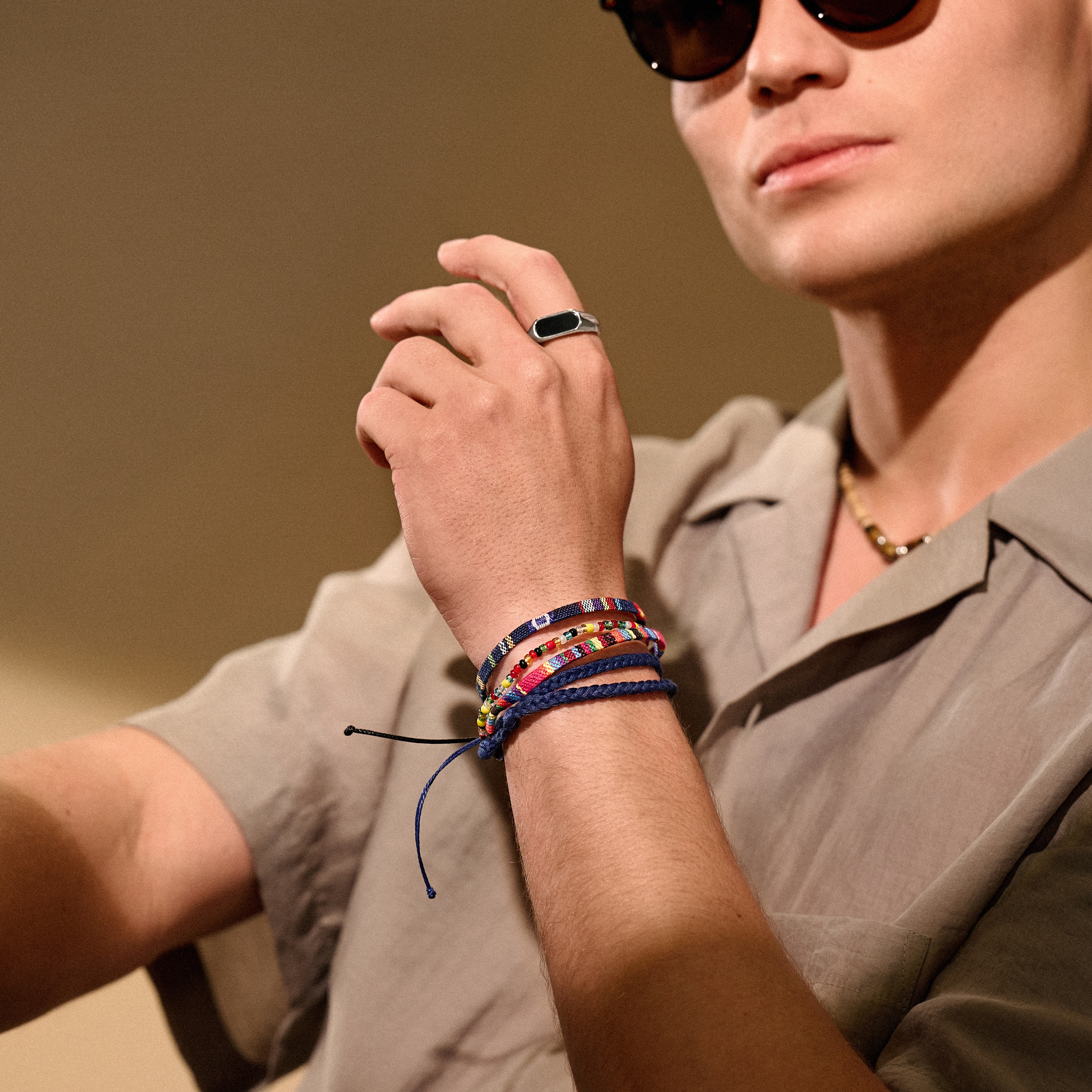 Flerfarvet Marineblåt Tekstil Surfer Armbånd - 4