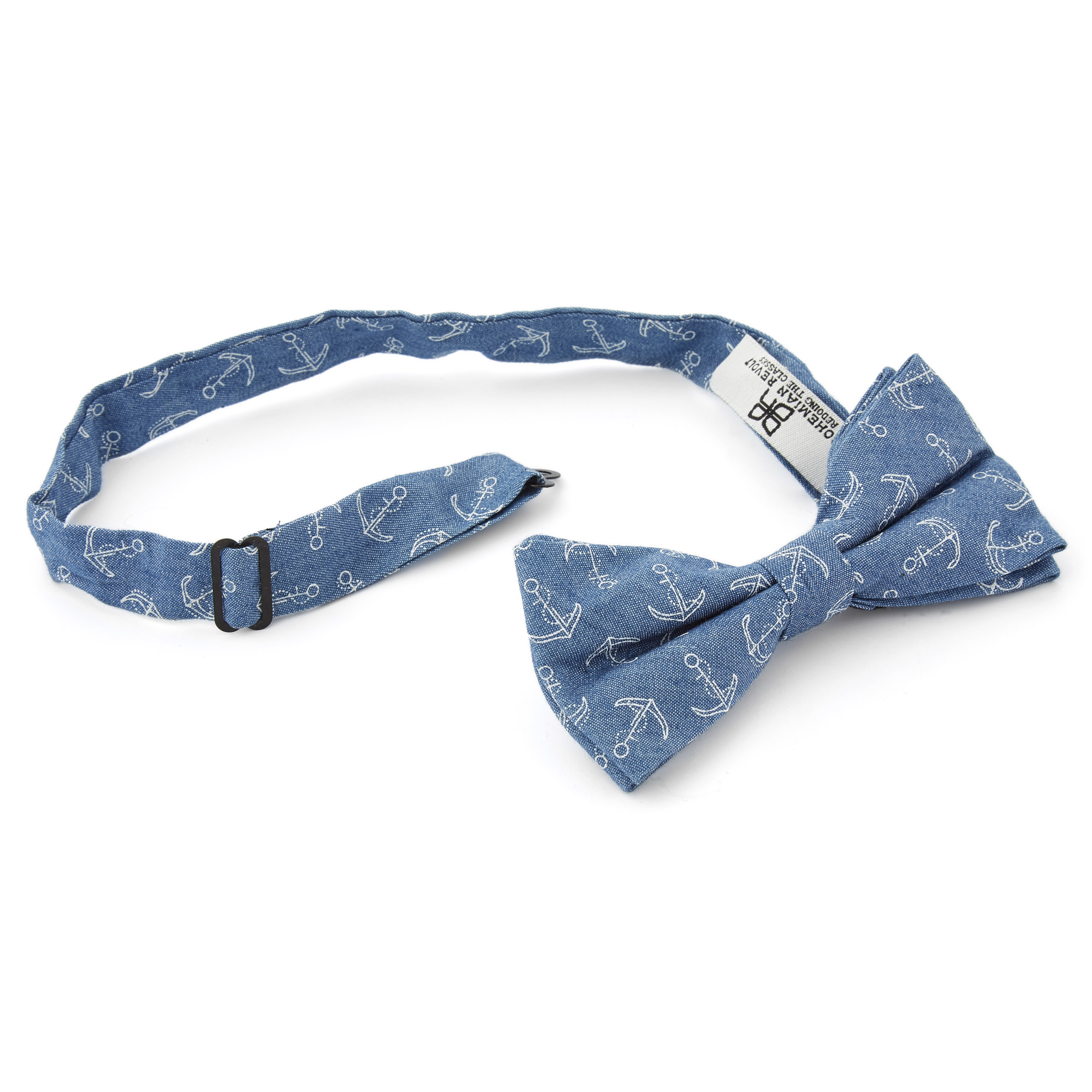Light Blue & White Anchor Cotton Pre-Tied Bow Tie - 2