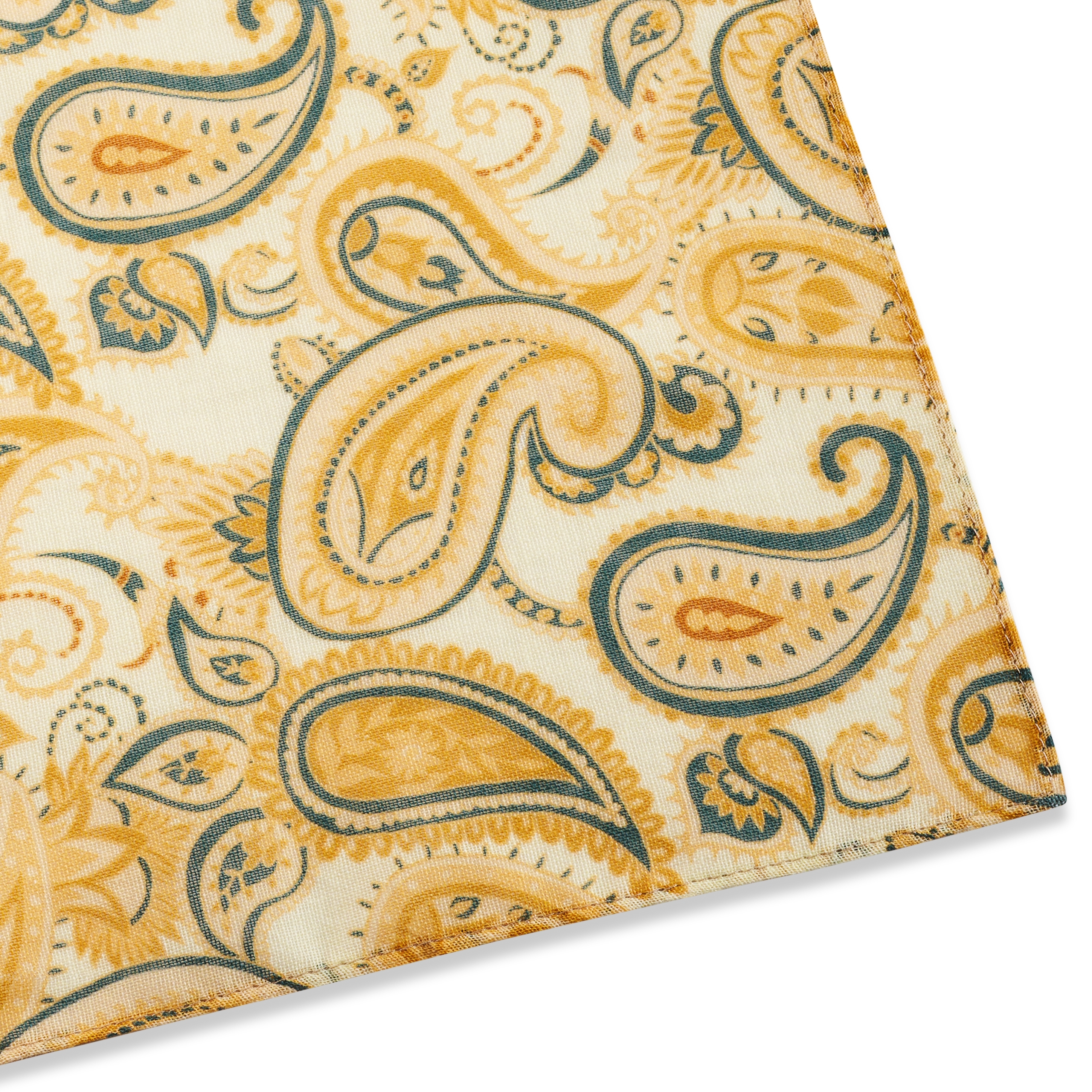 Pañuelo de cuello de algodón con estampado de cachemira blanco y amarillo - 4