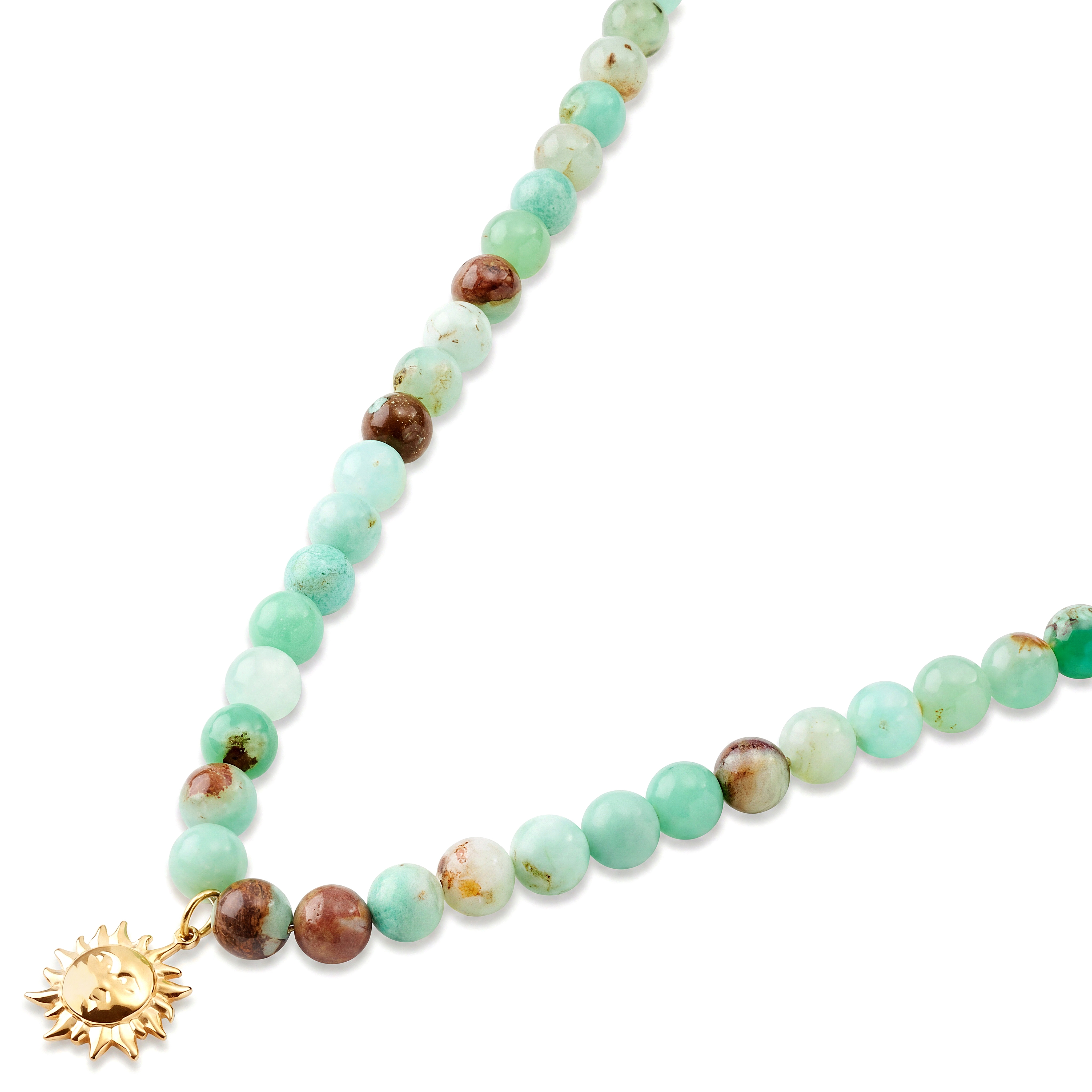 Mediterranean | Ketting met groene natuurstenen kralen en zonbedel - 3