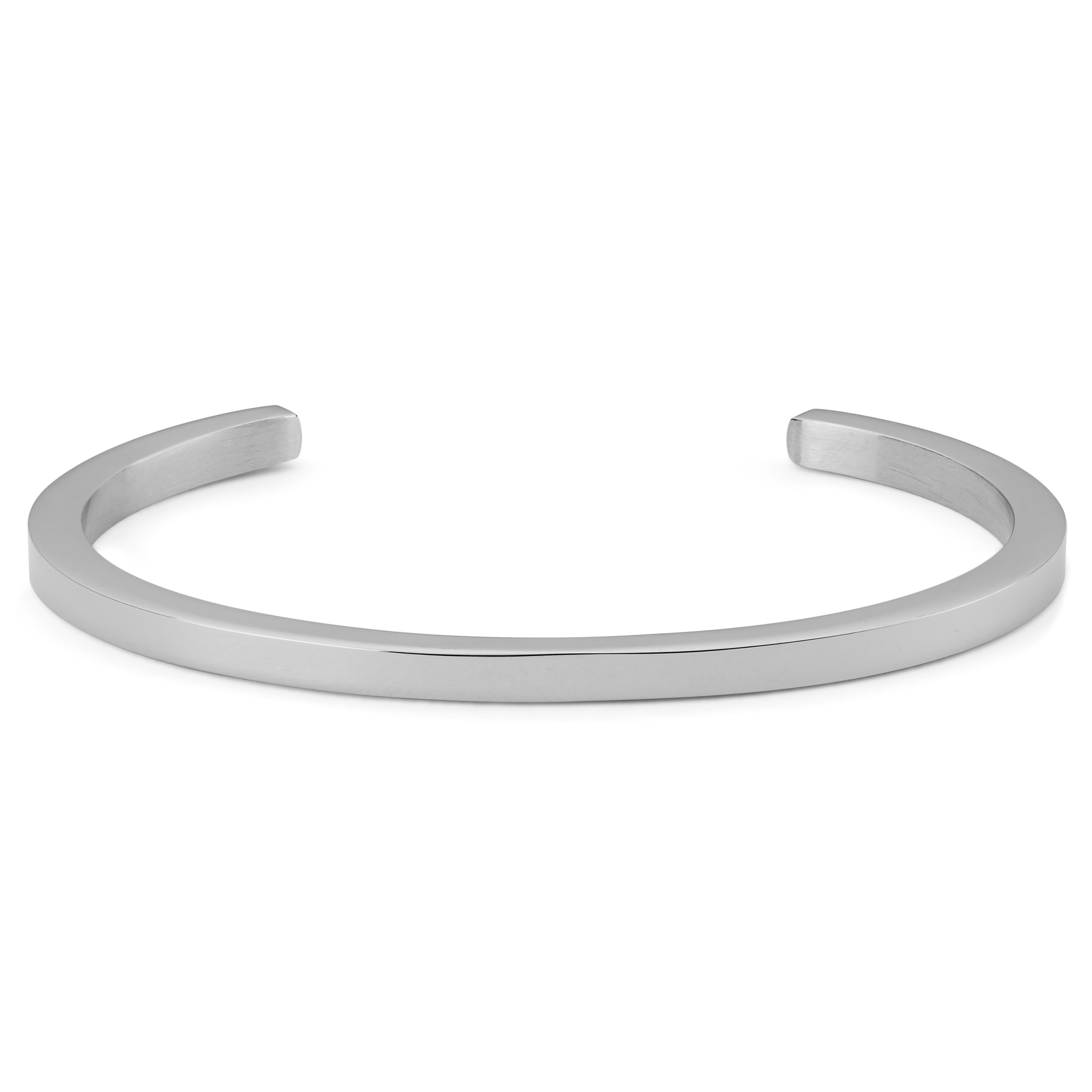 Thin Silver-Tone Stainless Steel Cuff Bracelet