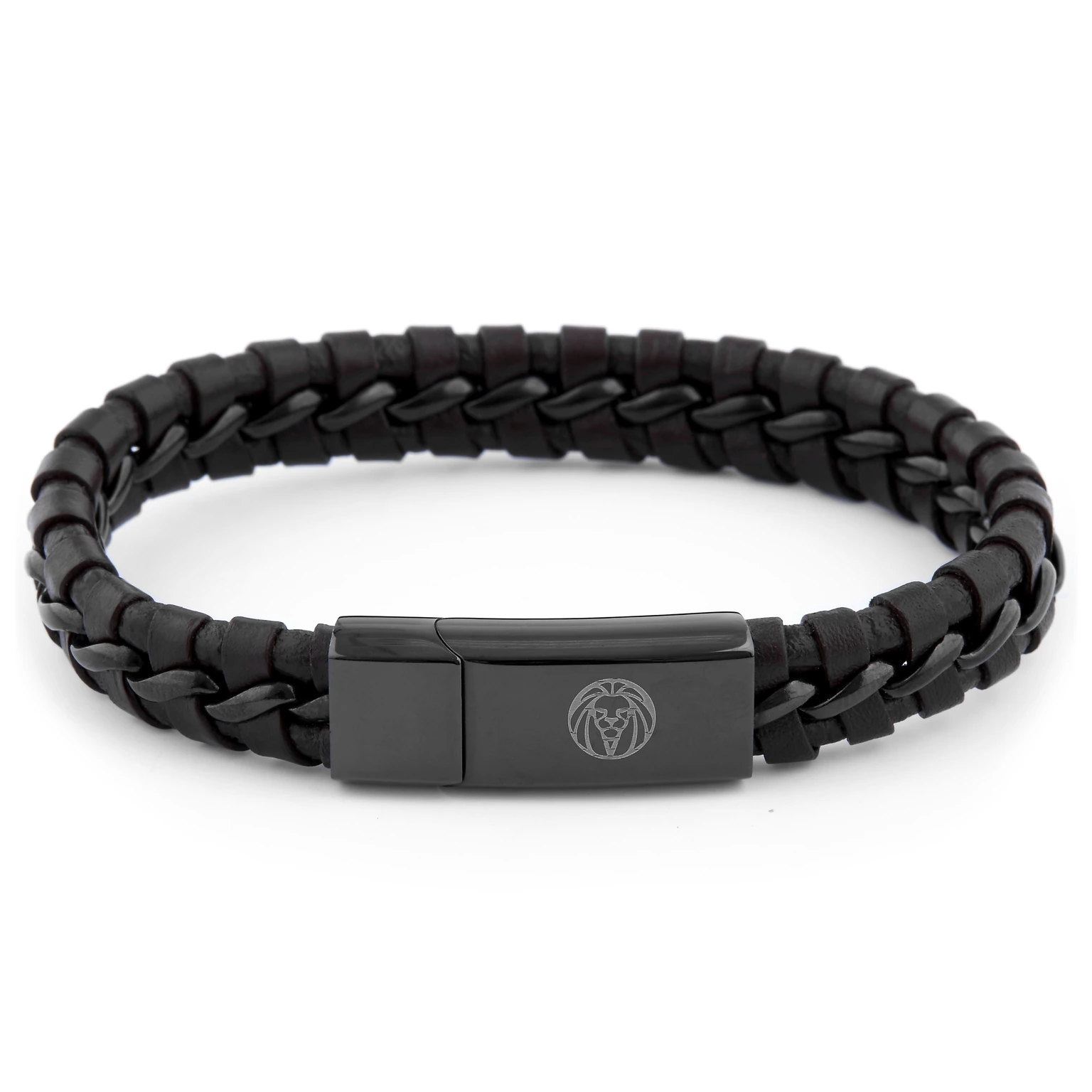 Gevlochten Zwarte Leren Armband Gevlochten Zwarte Leren Armband