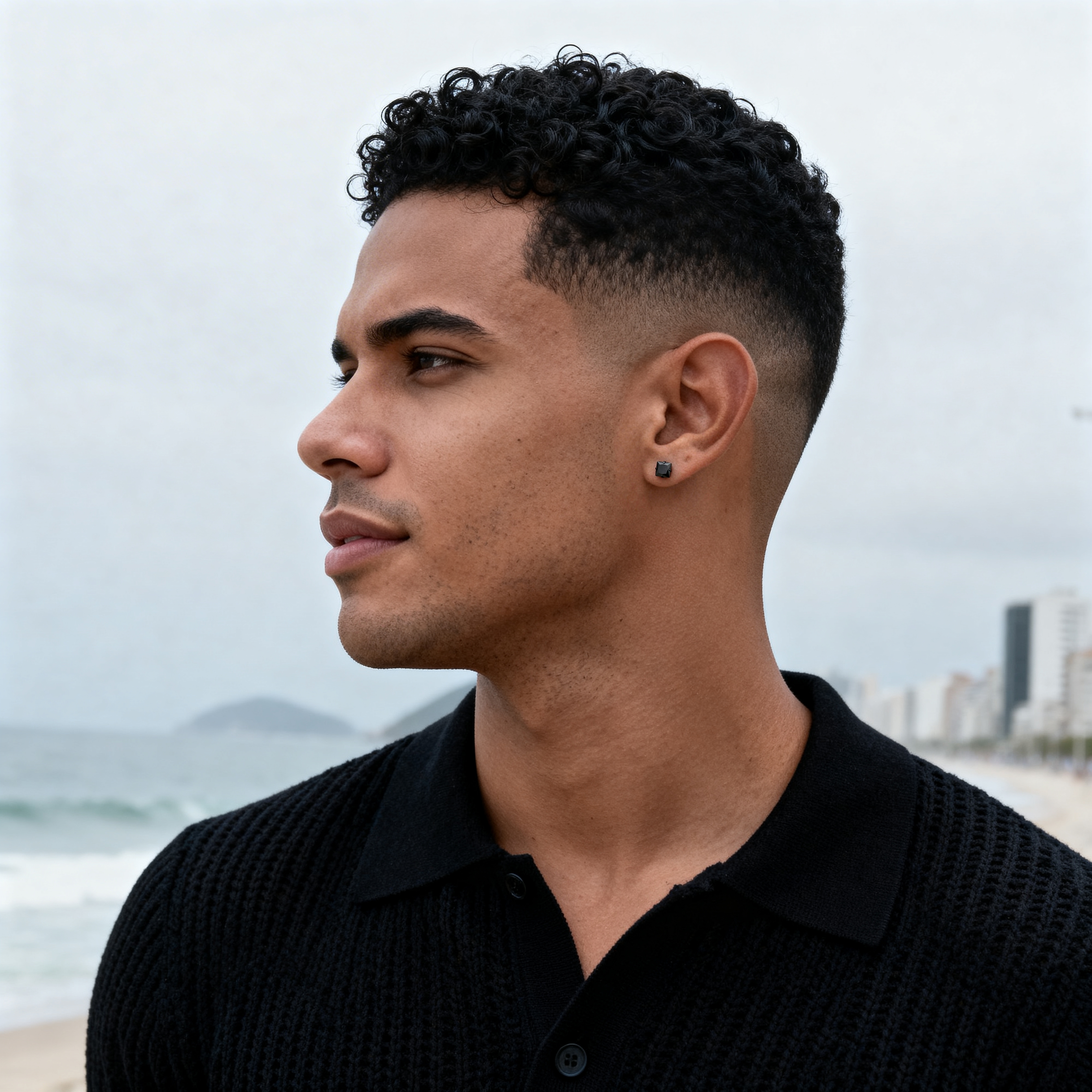 Lucid | 925 Sterling Silver Black 6mm Square Stud Earring - 5