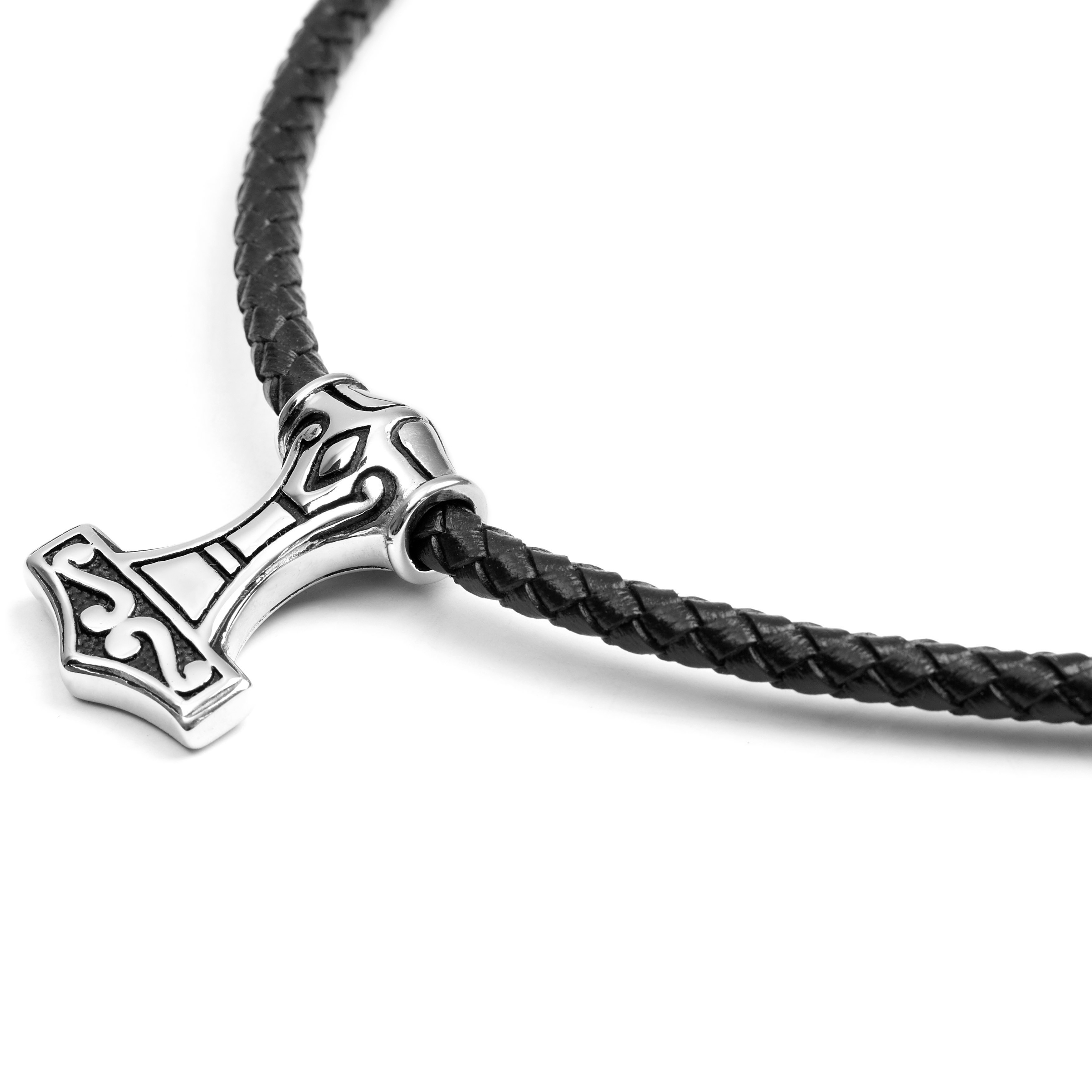 Double Sided Celtic Black Leather Necklace - 6