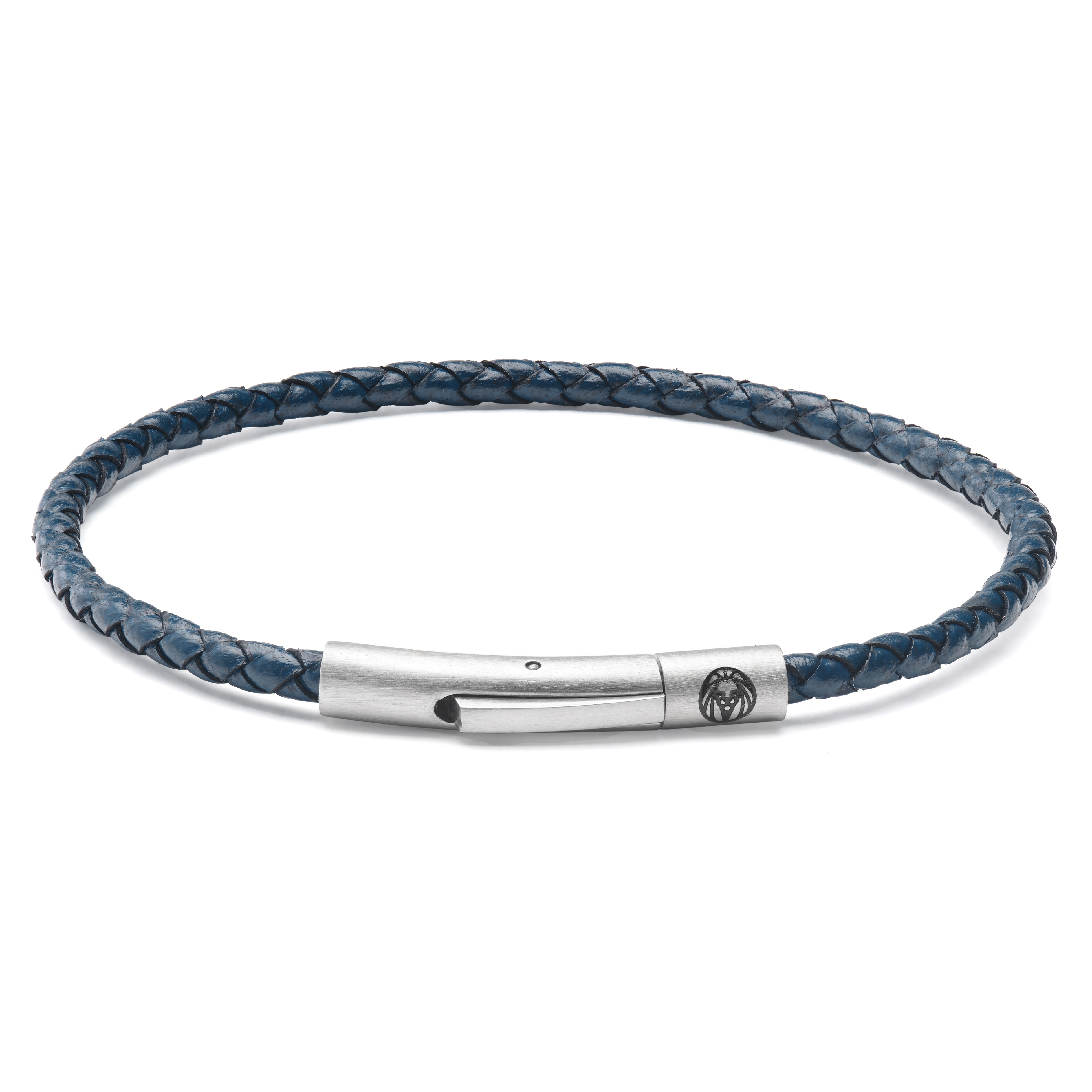 Men's Woven Black and Blue Ion-Plated Stainless Steel Leather Bracelet |  REEDS Jewelers