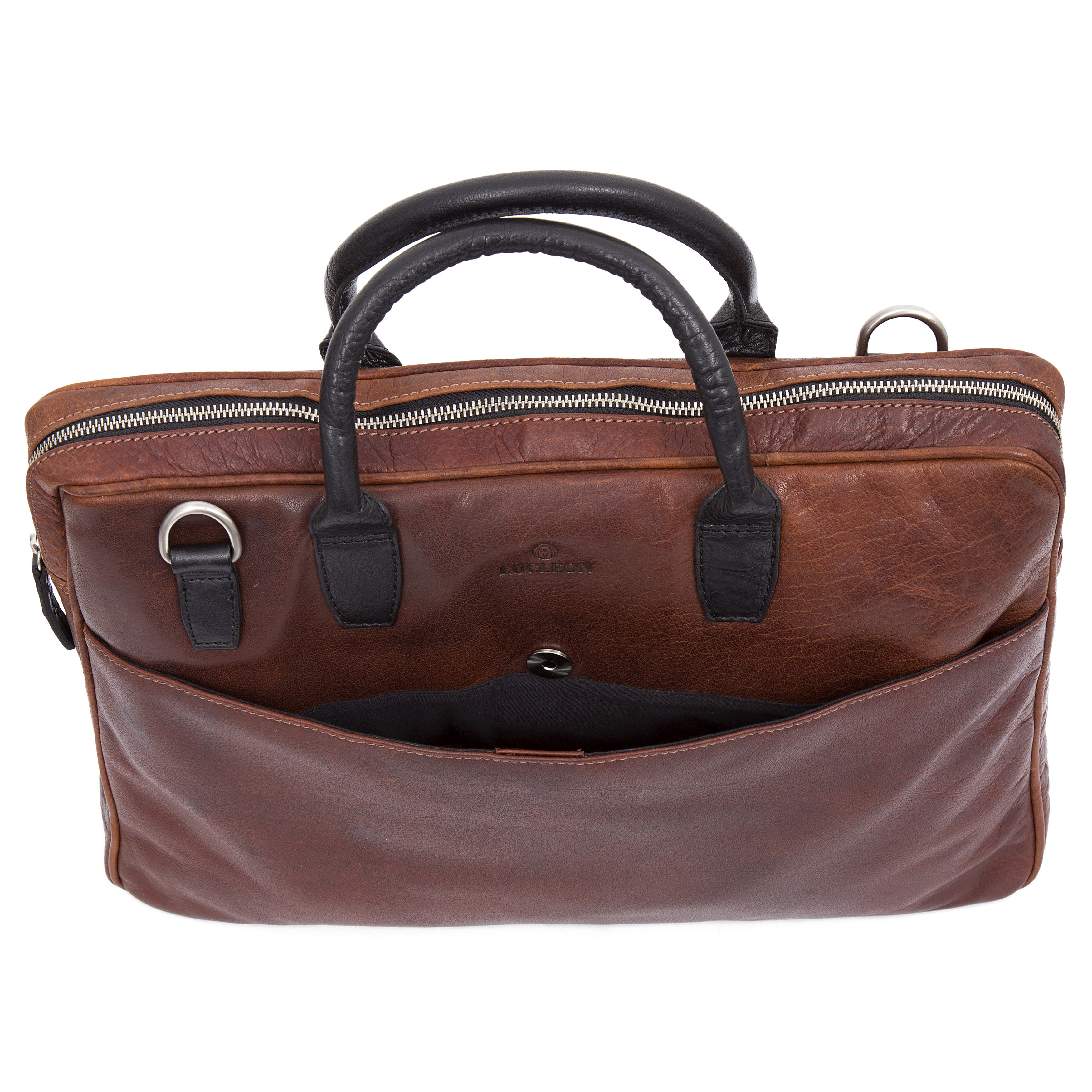 Montreal Executive õhuke 15" punakaspruun & must nahast kott - 8