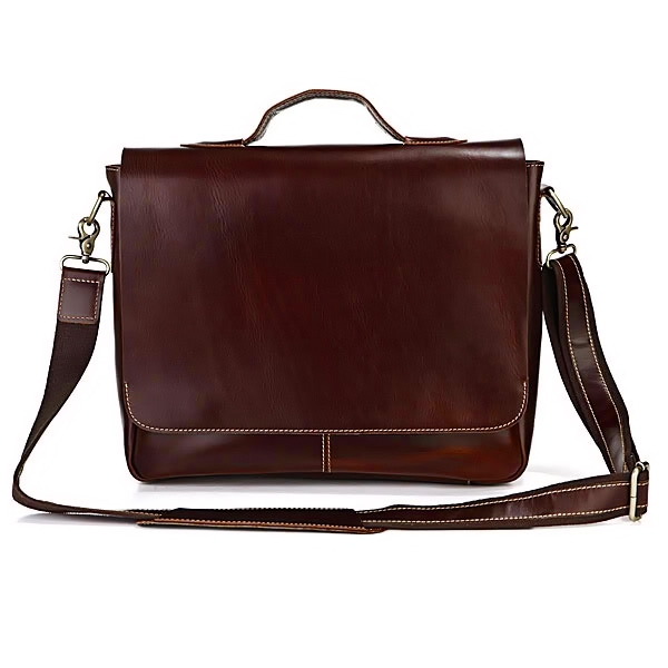 Maletín de piel marrón detalle denim - 4