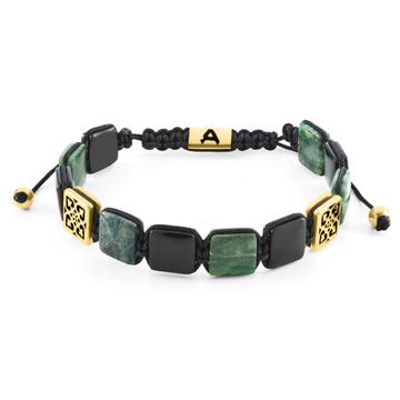 Elysian | Bracelet en perles plates dorées avec onyx et œil de tigre vert