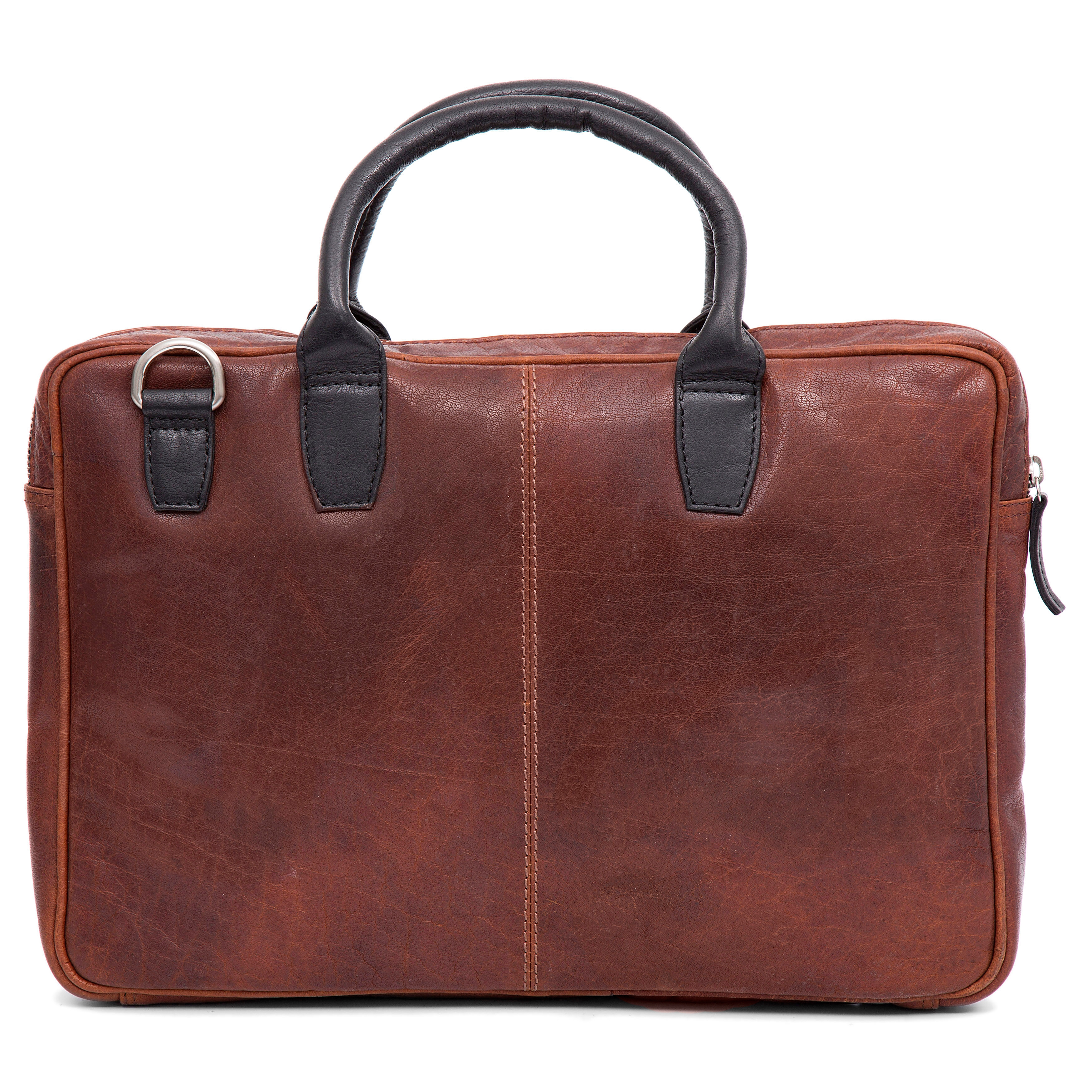 Montreal Slim 13" Executive Tan & Black Leather Bag - 5