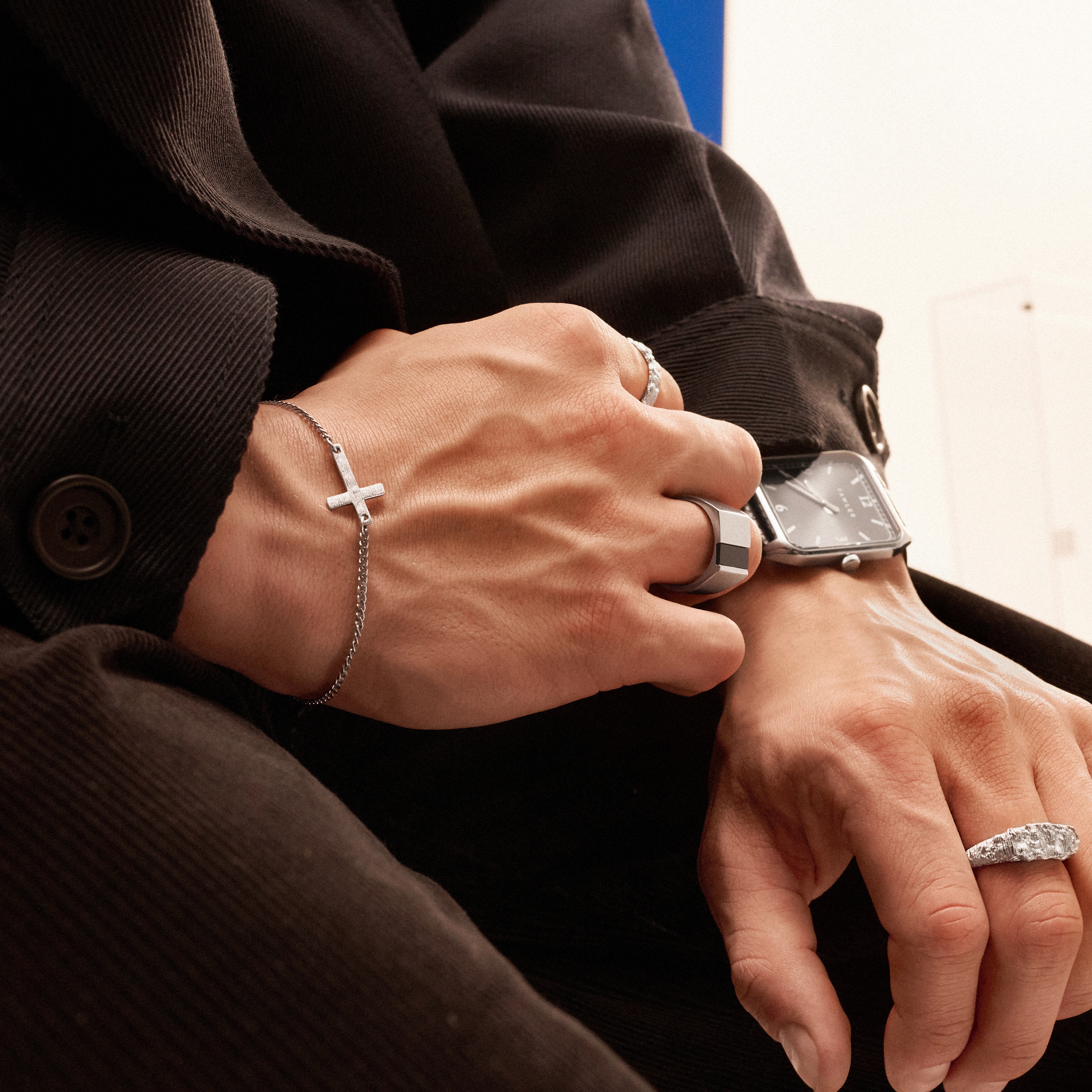 Rustic | Pulsera con cruz de estilo rústico de plata de ley 925 - 2