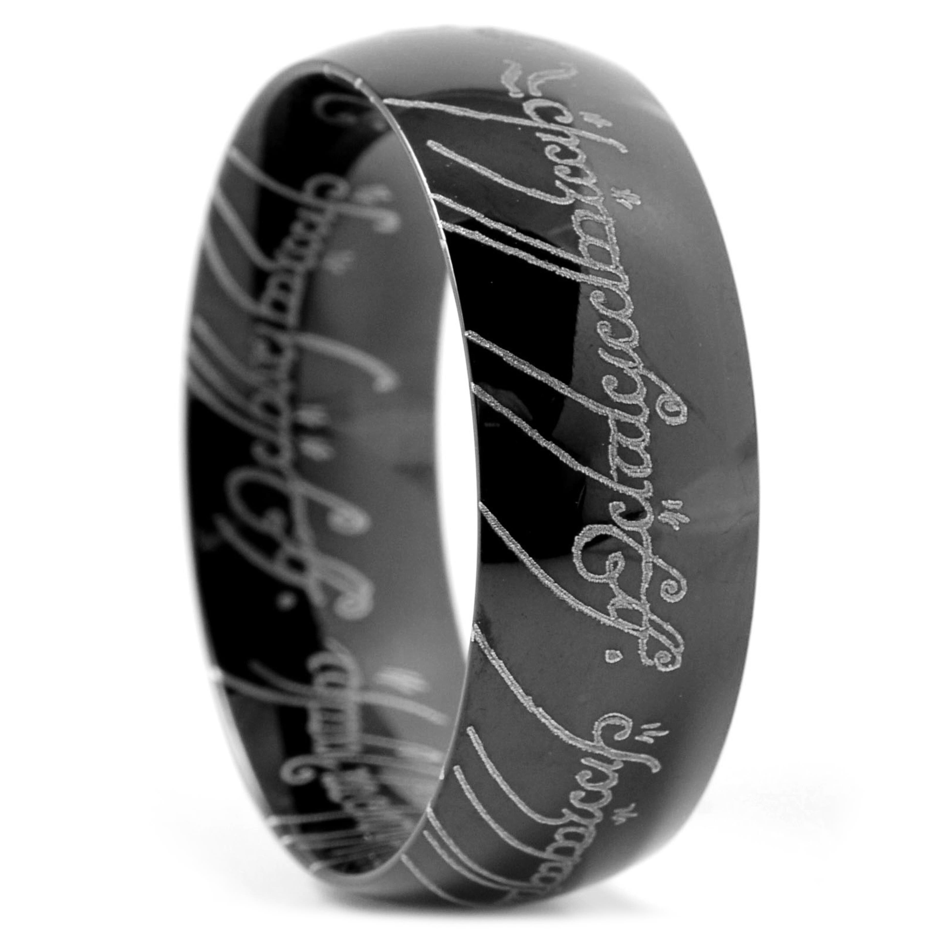 Sentio | Black Stainless Steel & Gold-Tone Elven Script Ring Sentio | Black Stainless Steel & Gold-Tone Elven Script Ring