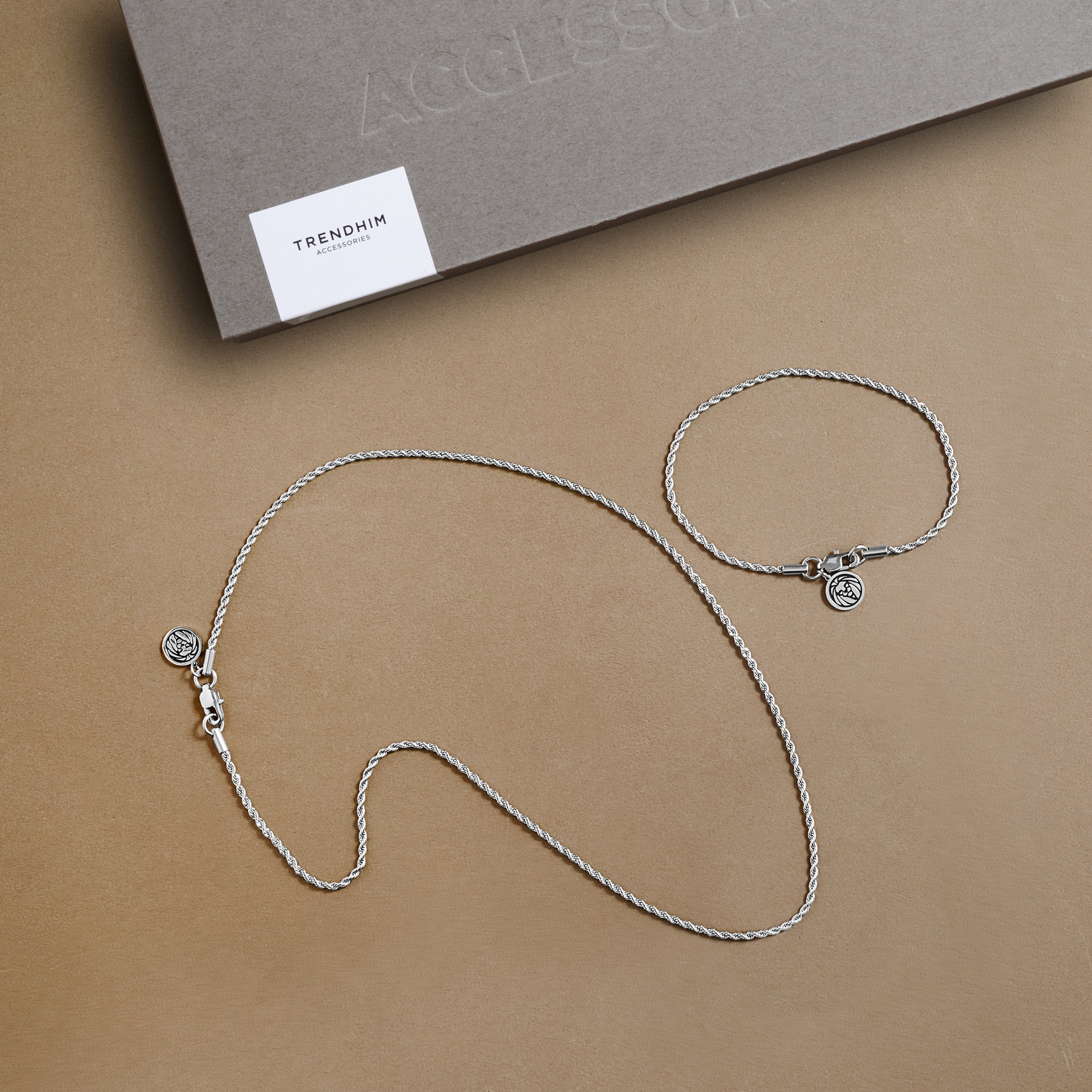 Medium | 2 mm Silver-tone Rope Chain Bracelet & Necklace Gift Box - 2