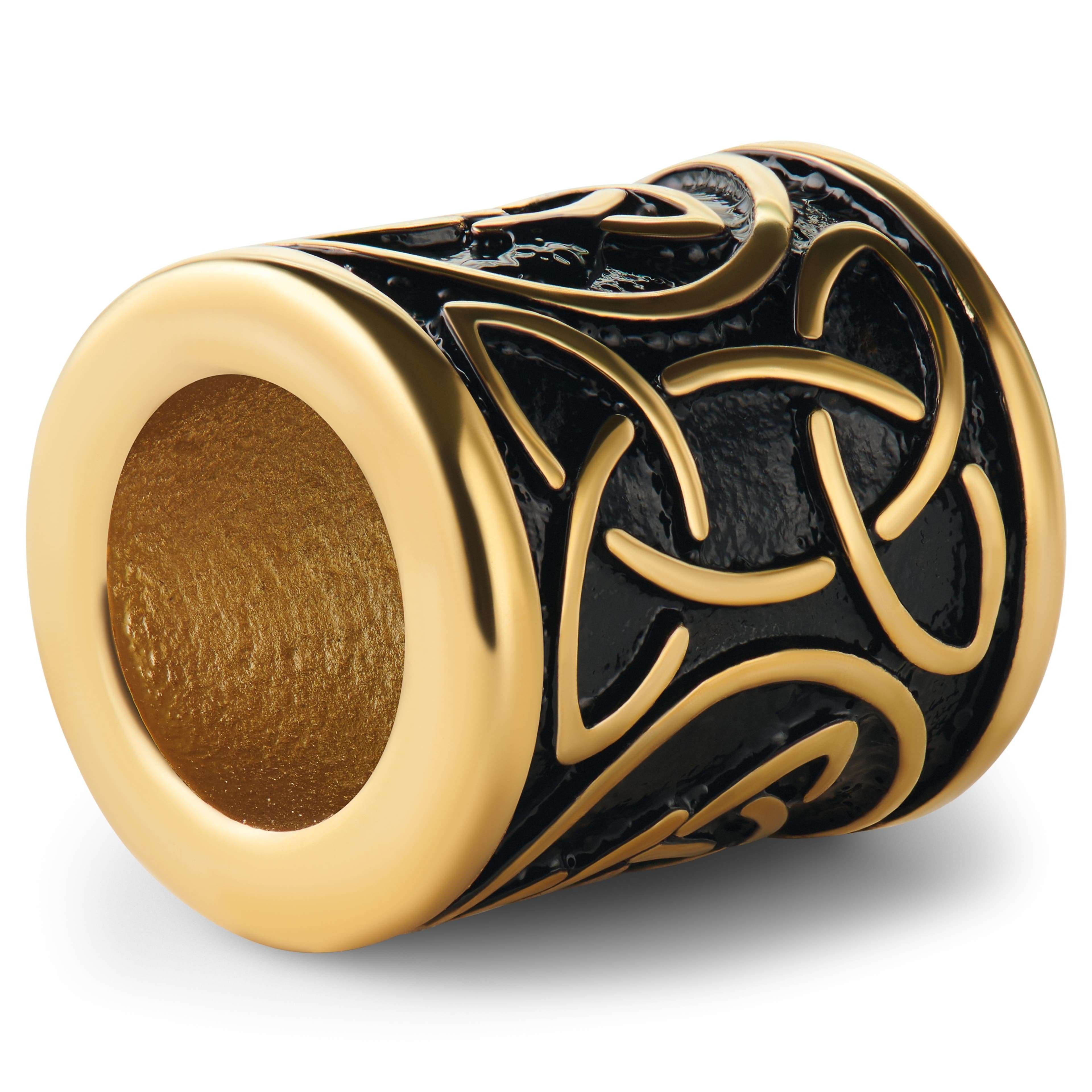 Kroužek do vousů z nerezové oceli zlaté barvy se vzorem keltského uzlu