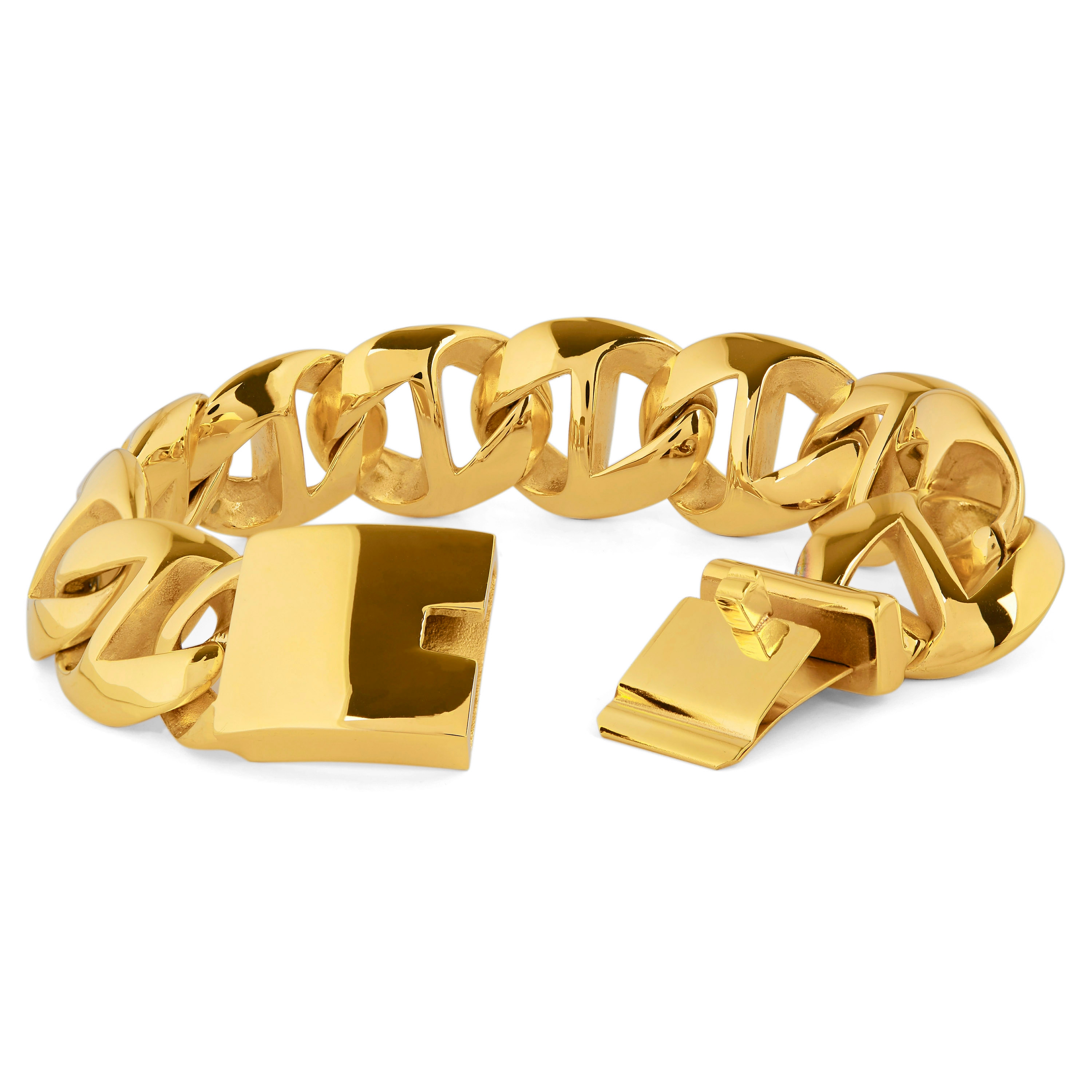 Extra Klobiges Goldfarbenes Ketten Armband - 3